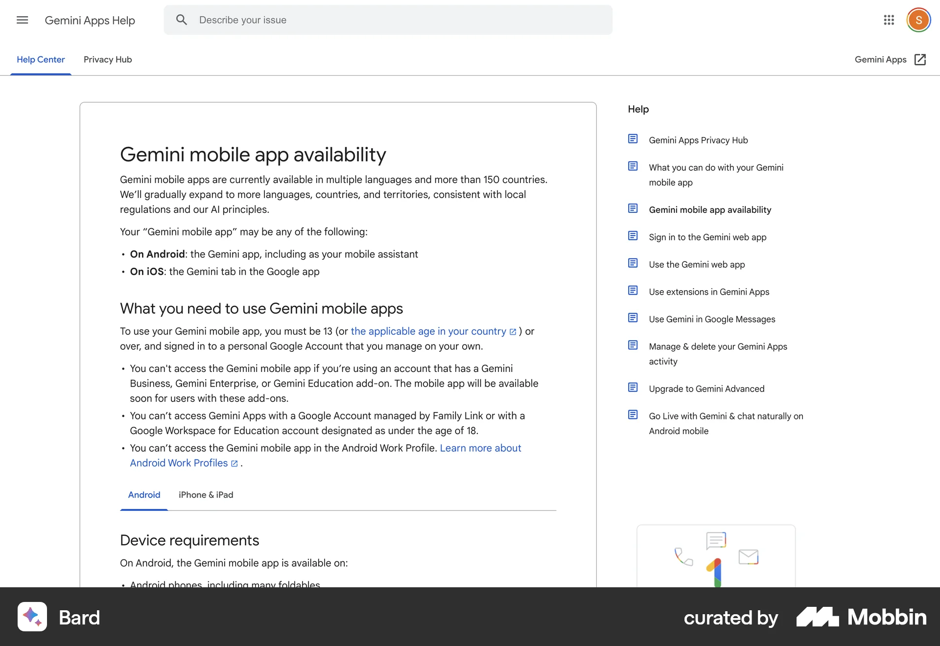 Google Gemini Web Article Detail screen