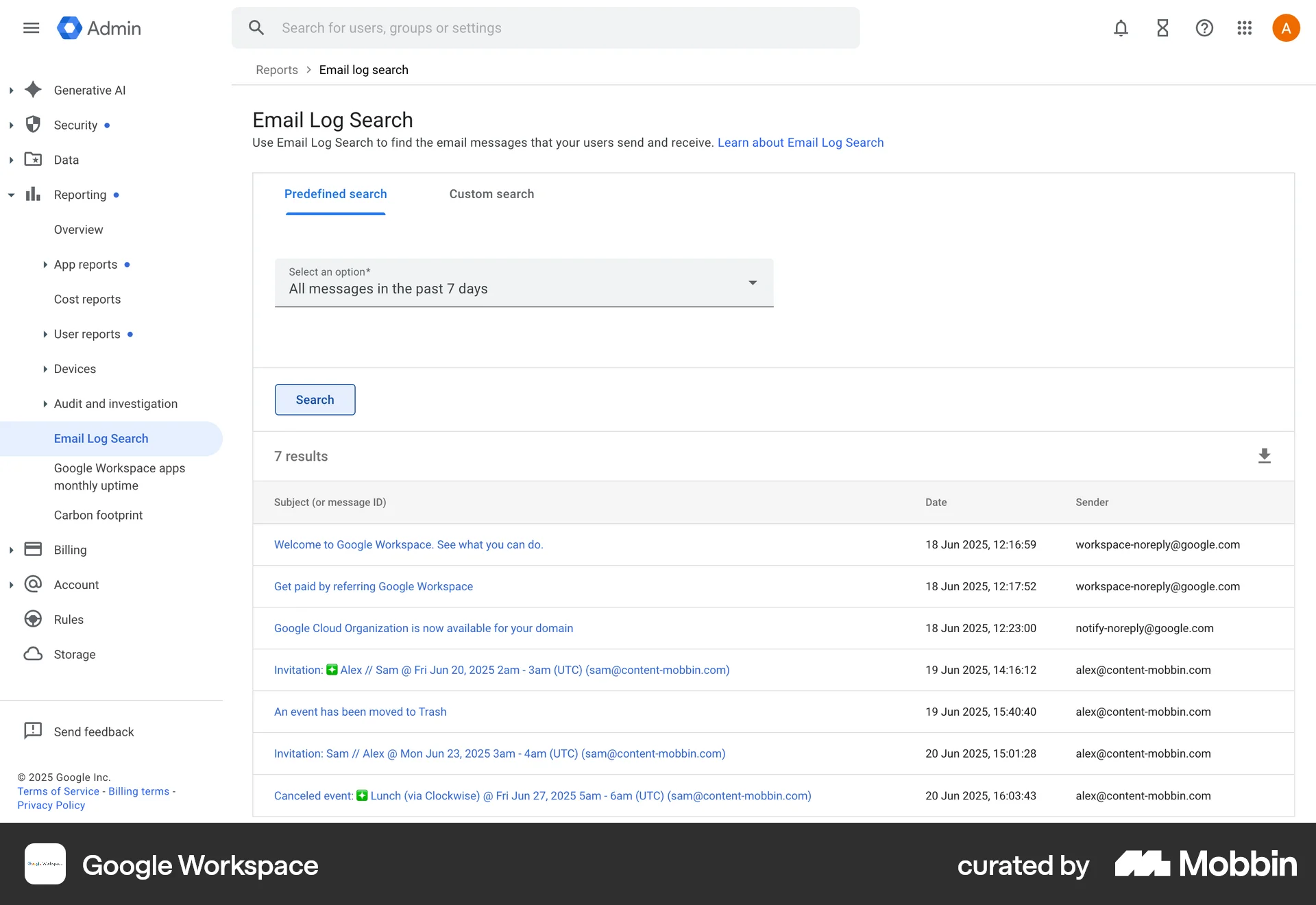 Google Workspace Web Search screen