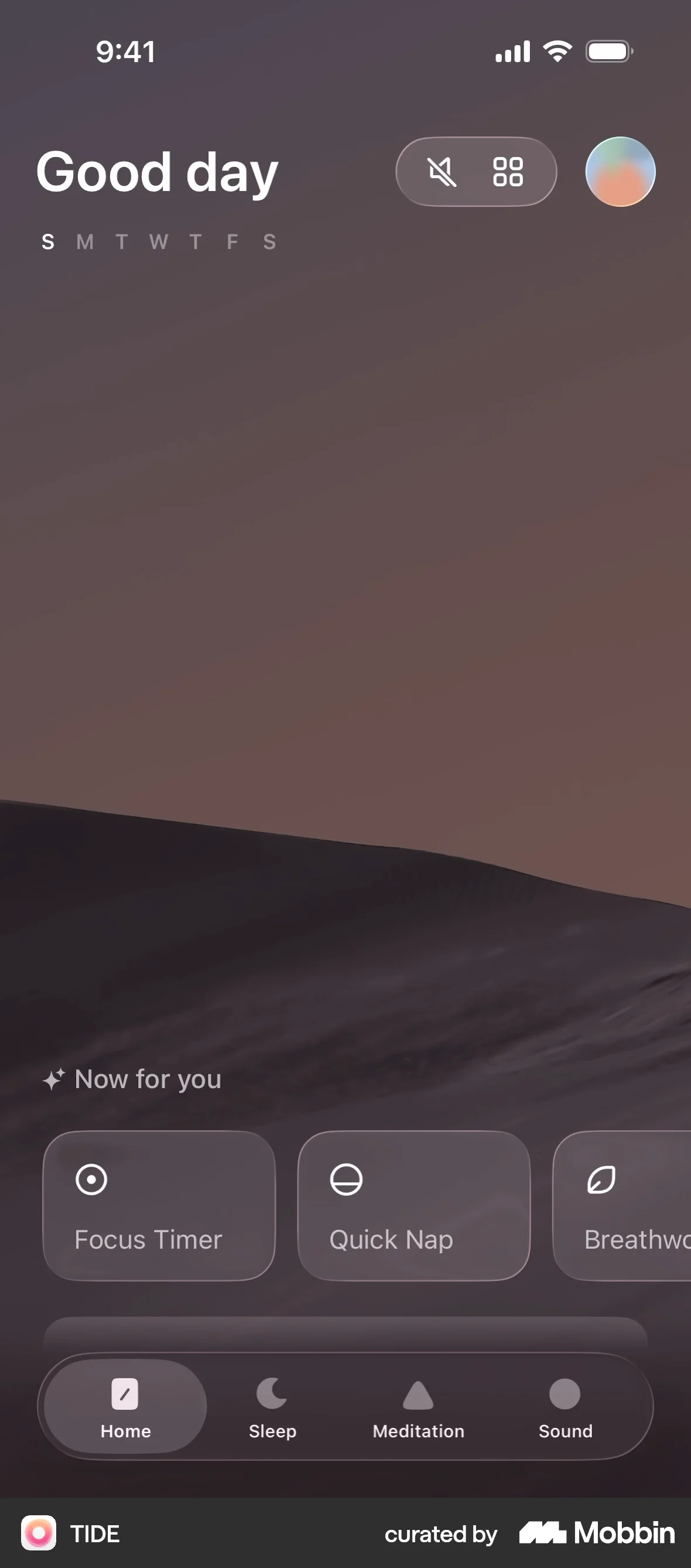 TIDE iOS Glassmorphism screen