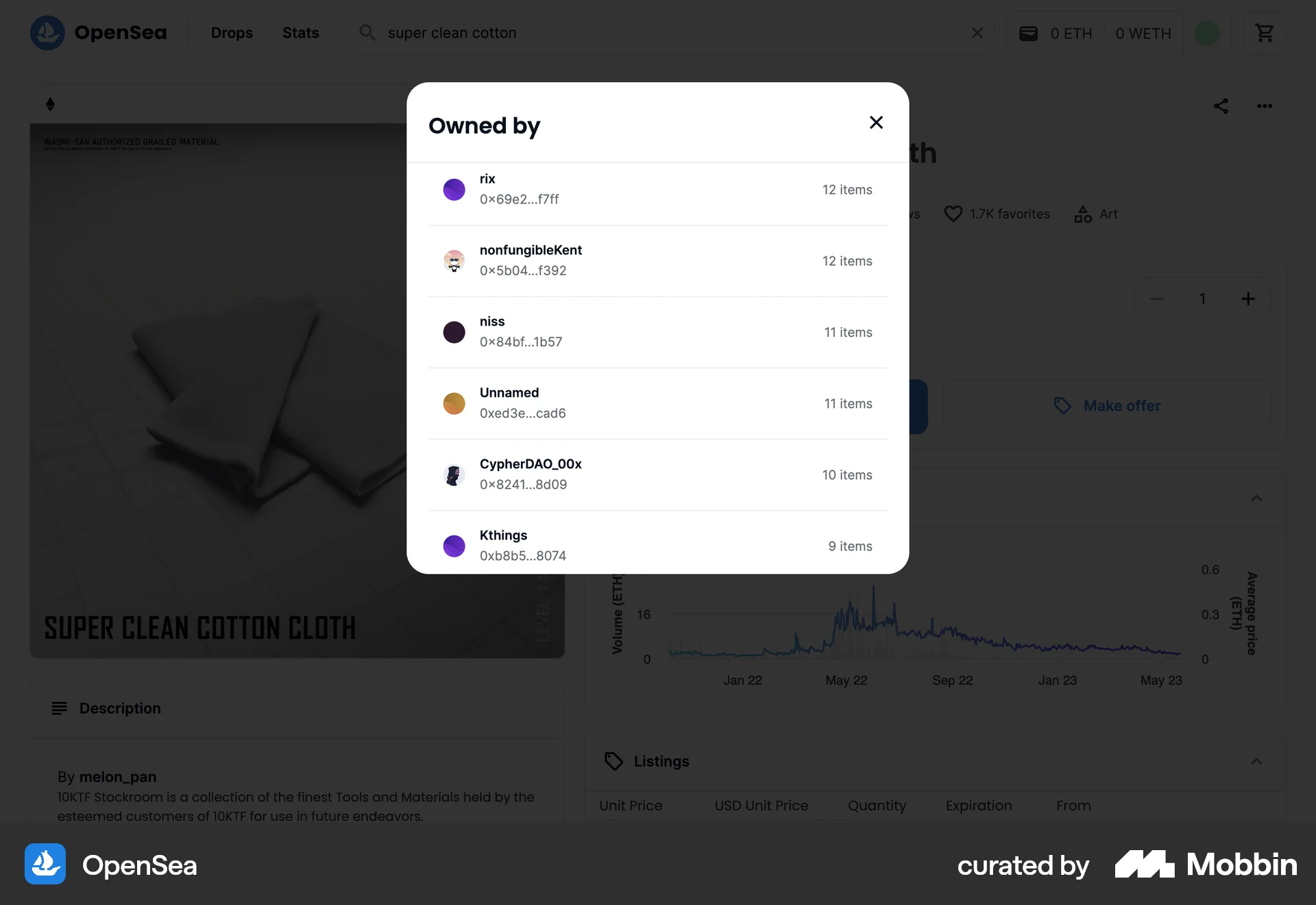 OpenSea Web screen containing Stacked List UI element