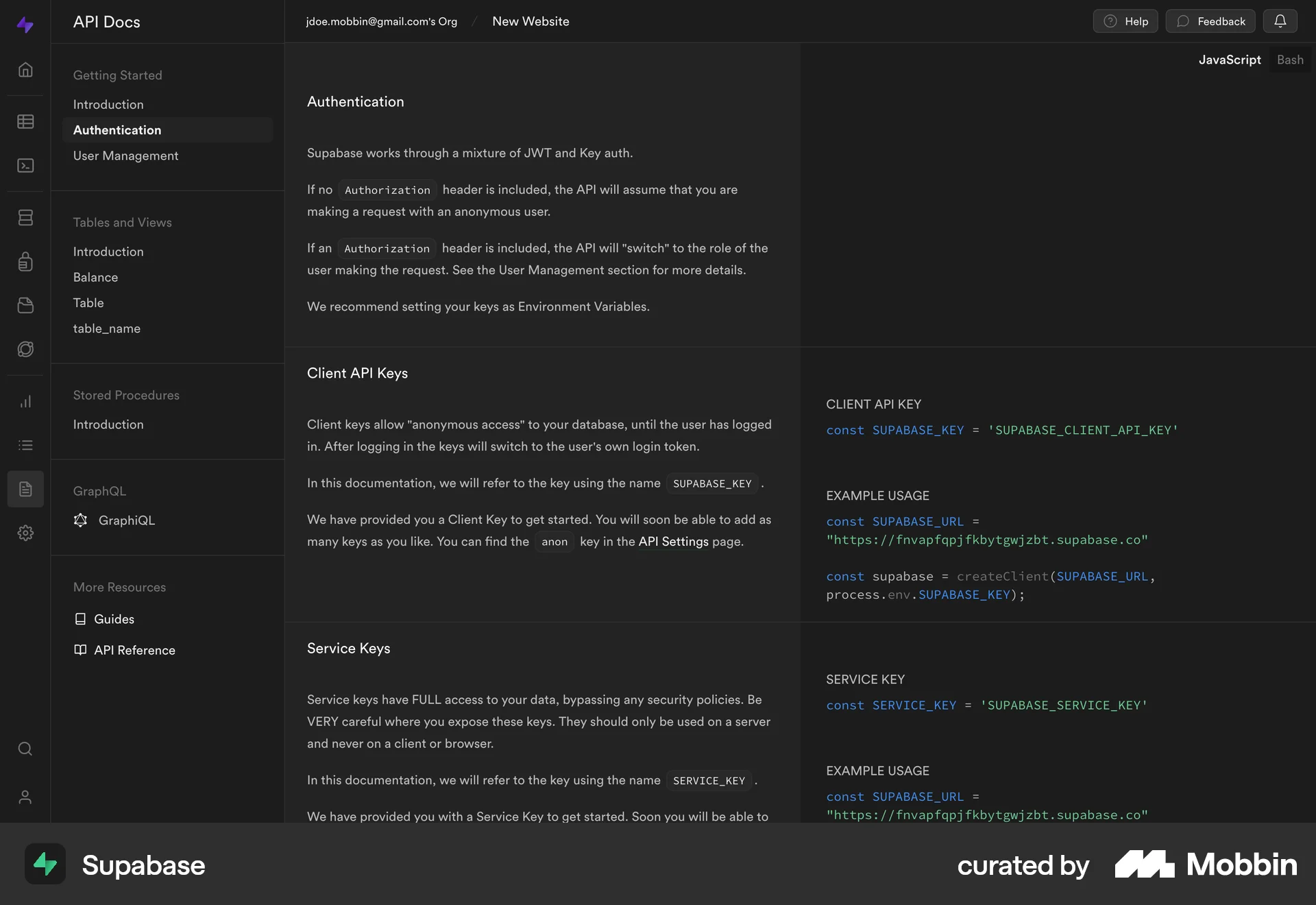 Supabase Web Multi-Column Layout screen