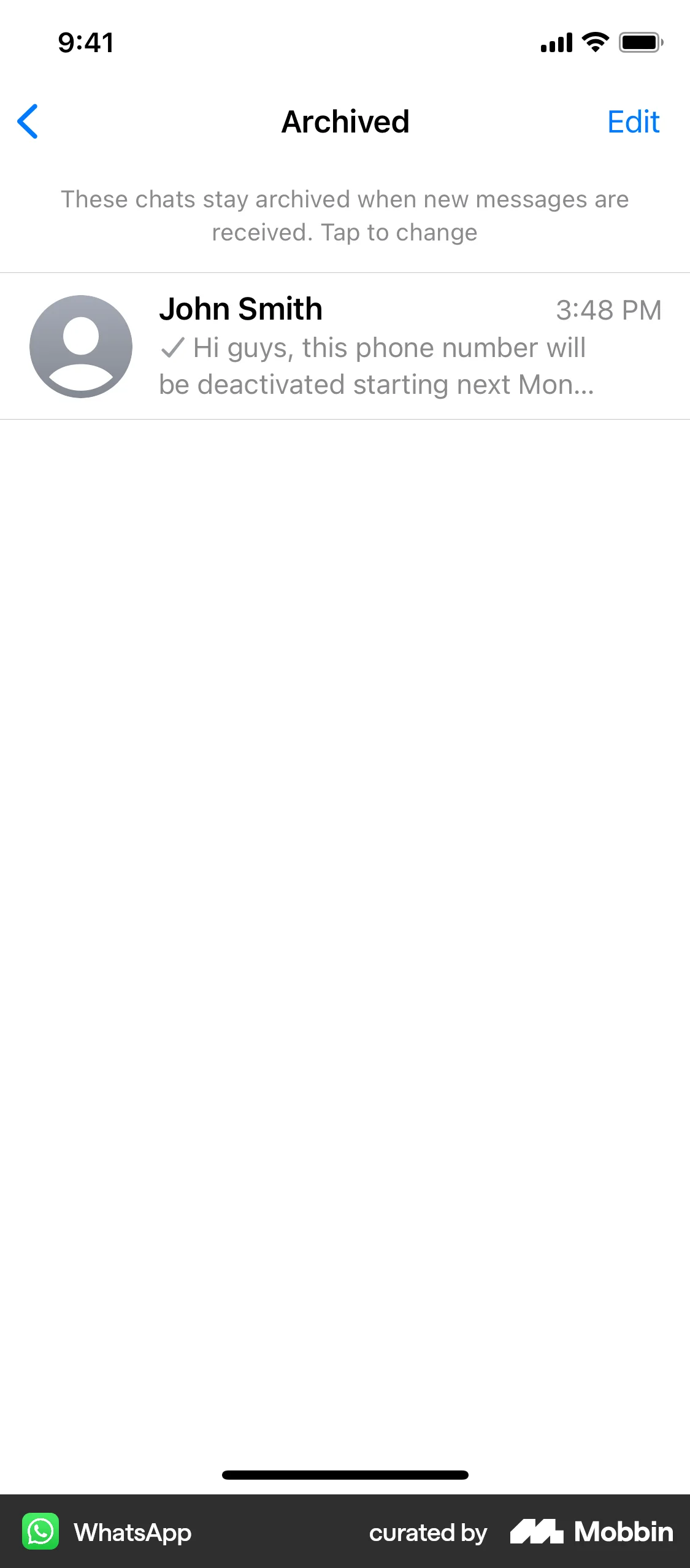 WhatsApp iOS Trash & Archive screen