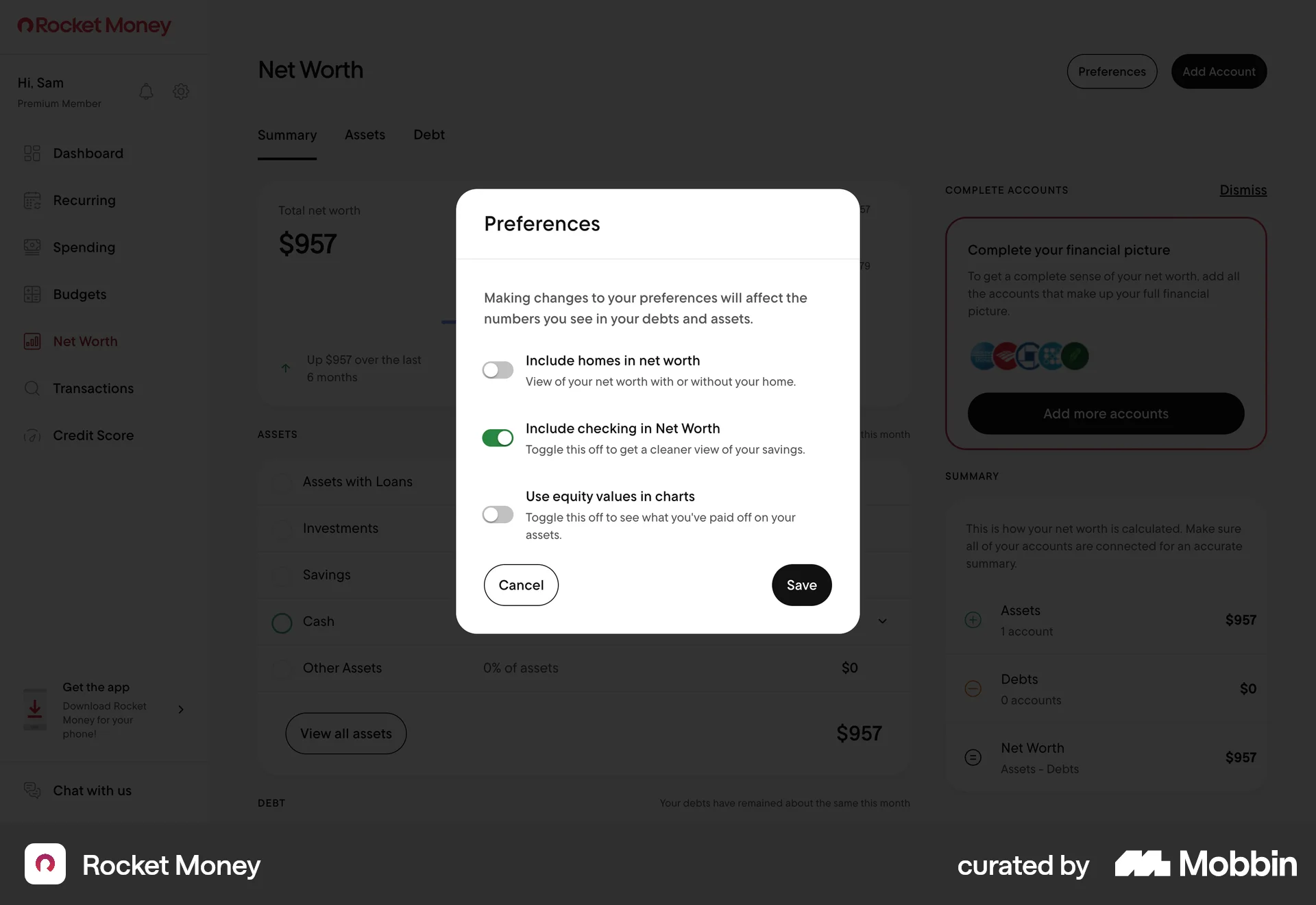 Rocket Money Web screen containing Switch UI element