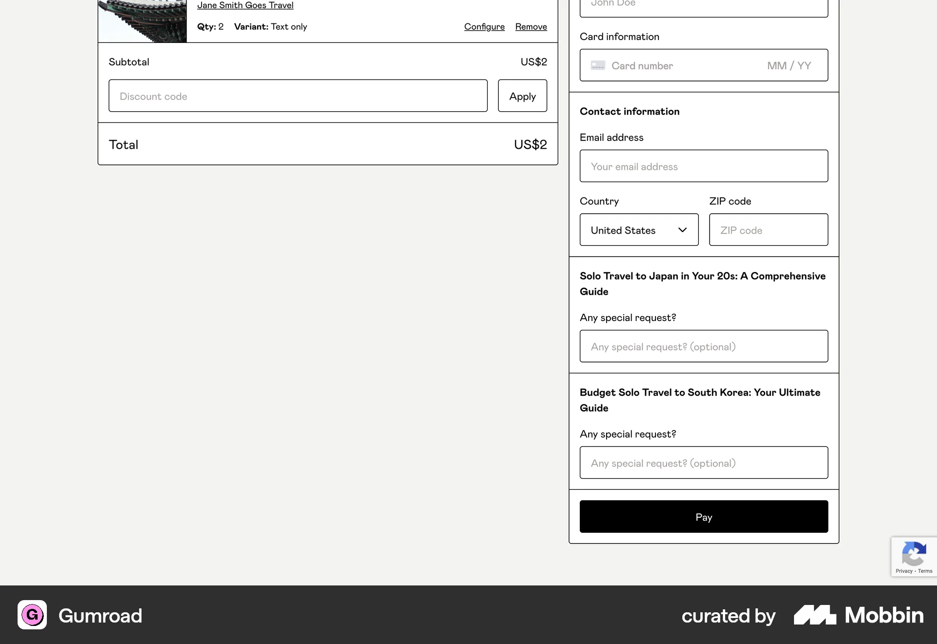 Gumroad Web Checkout screen