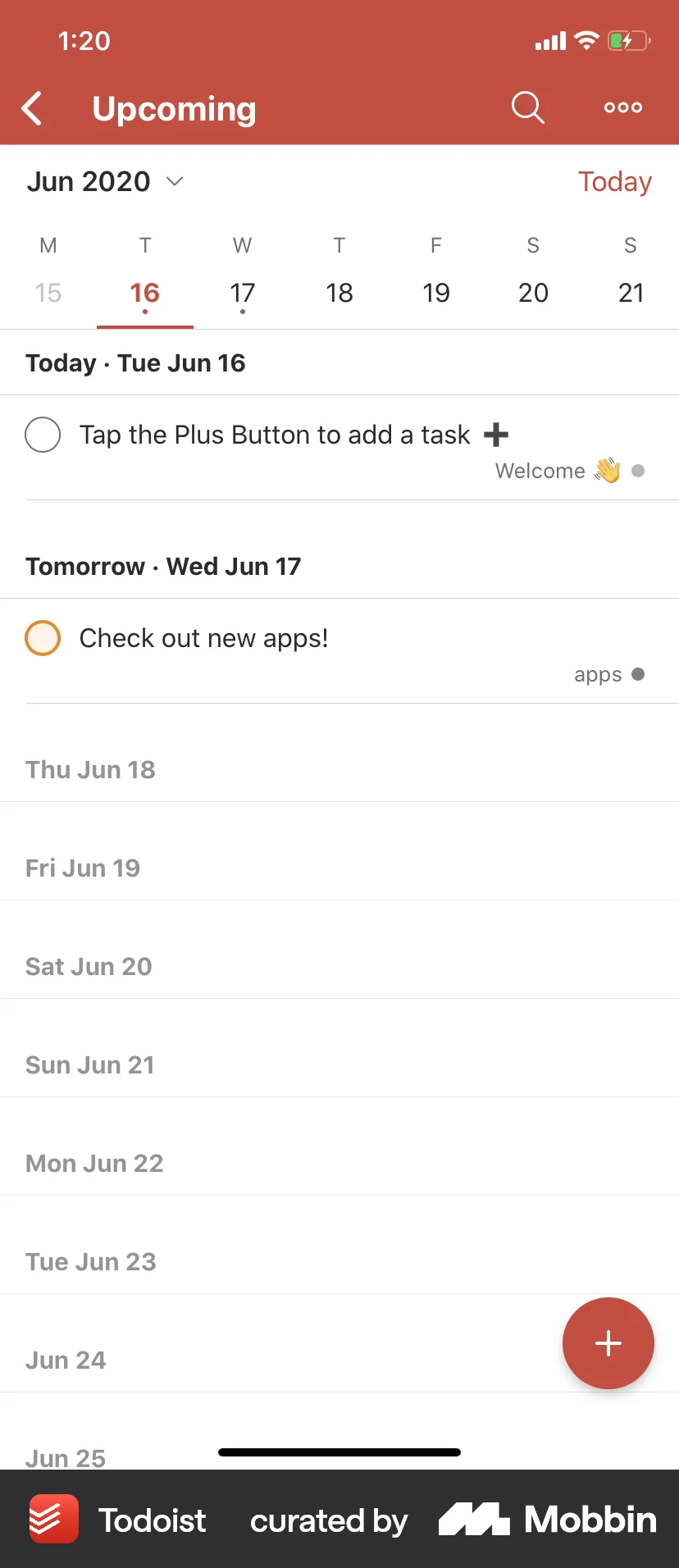 Todoist iOS Calendar screen