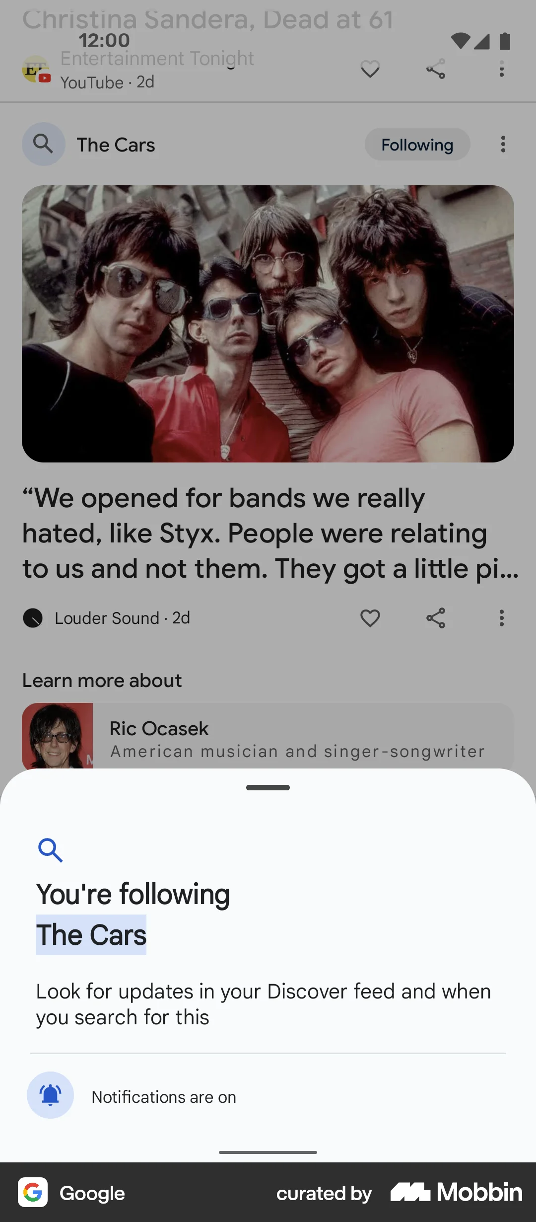 Google Android Follow & Subscribe screen