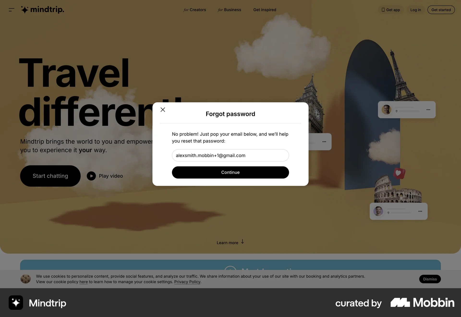 Mindtrip Web Forgot Password screen