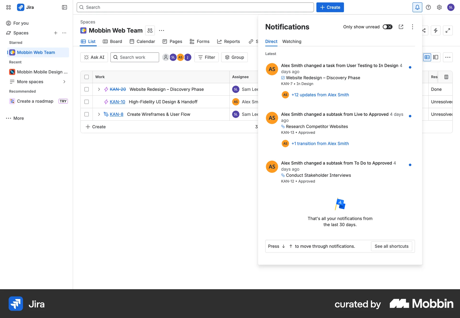 Jira Web Notifications screen
