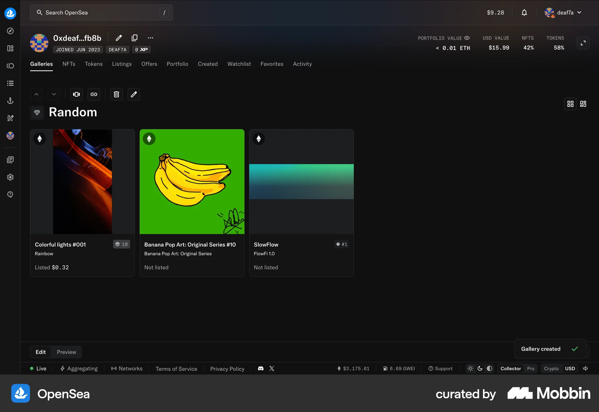 OpenSea Web Bookmarks & Collections screen