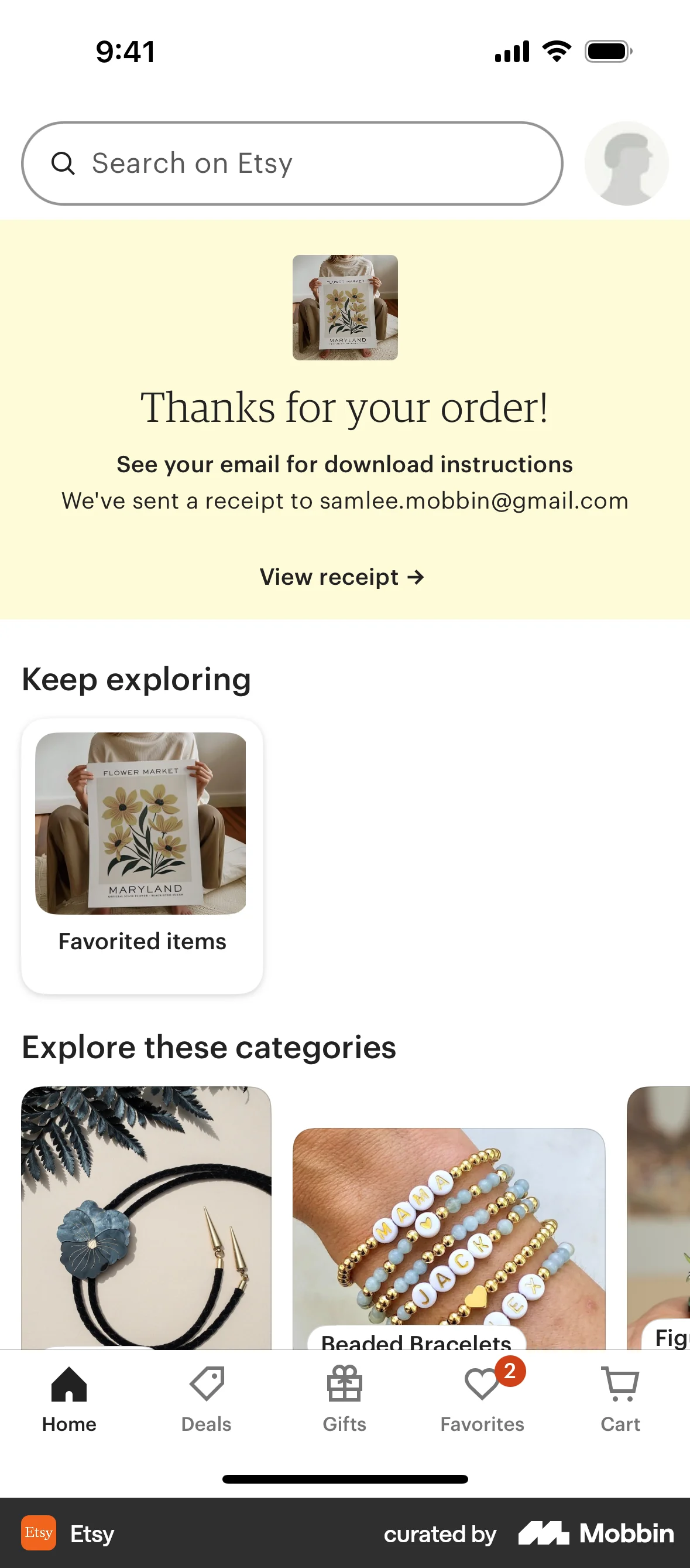 Etsy iOS Order Confirmation screen