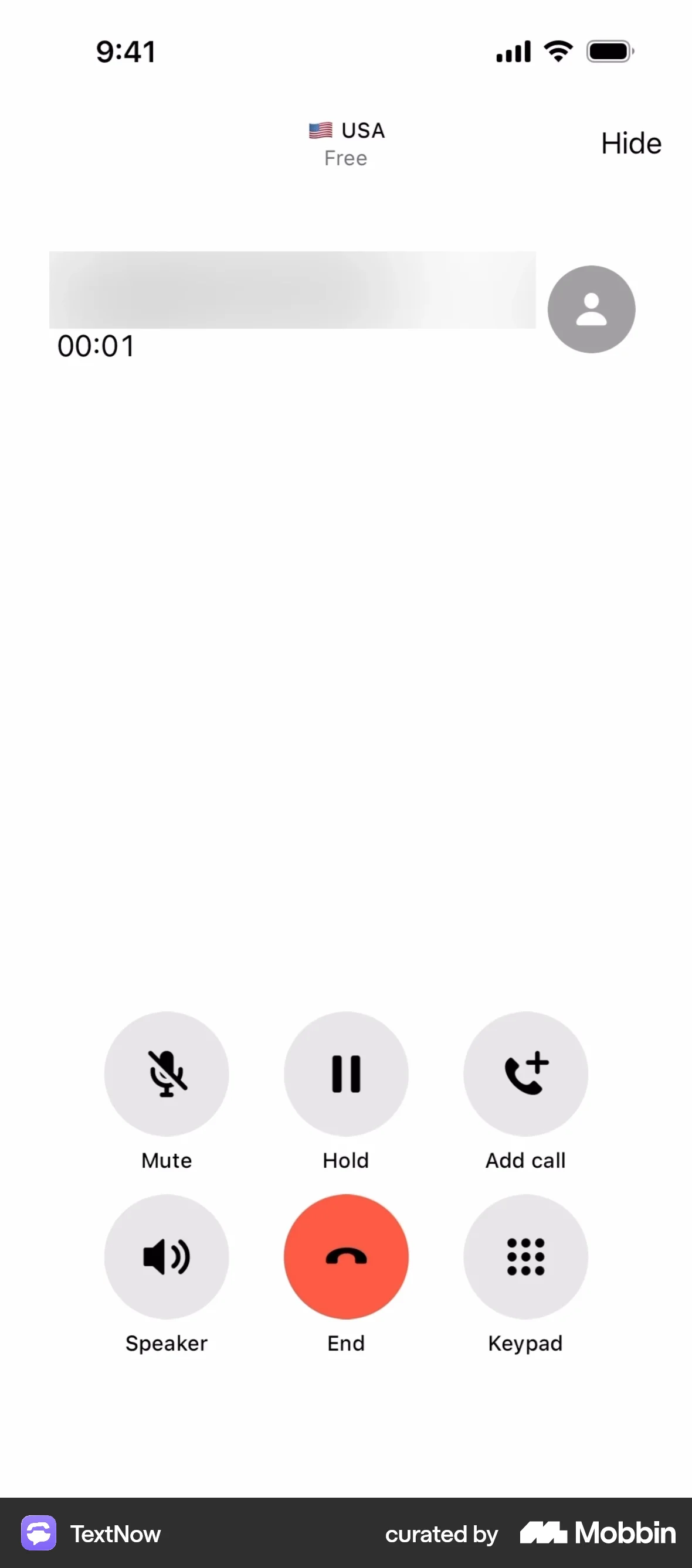 TextNow iOS Call screen