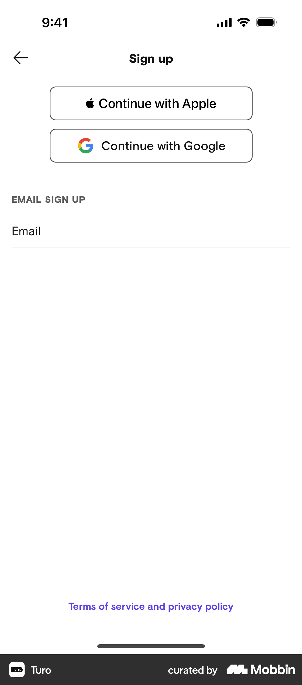Turo iOS Welcome & Get Started screen