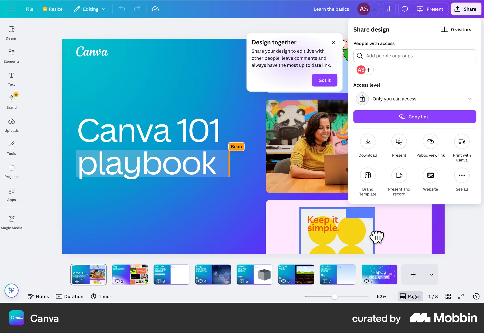 Canva Web Guided Tour & Tutorial screen