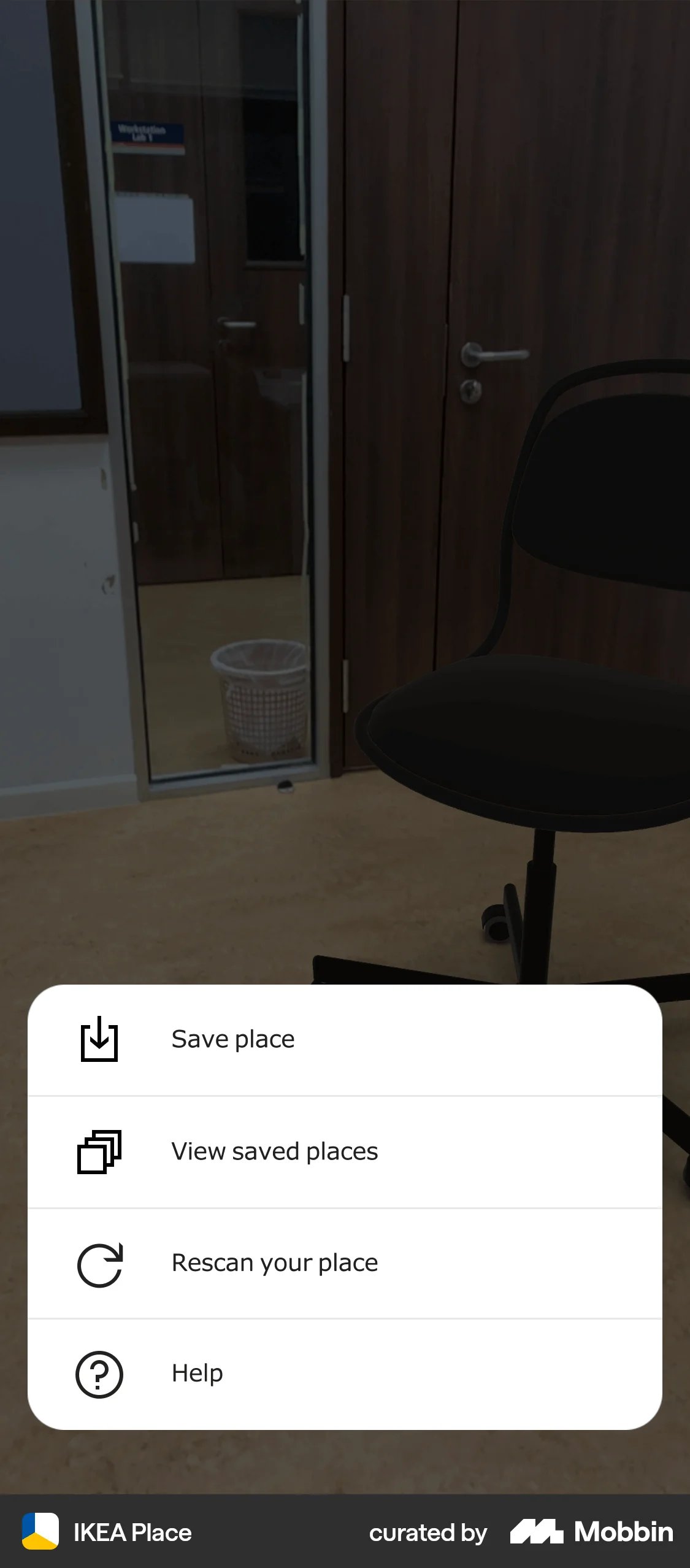 IKEA Place iOS screen containing Action Sheet UI element