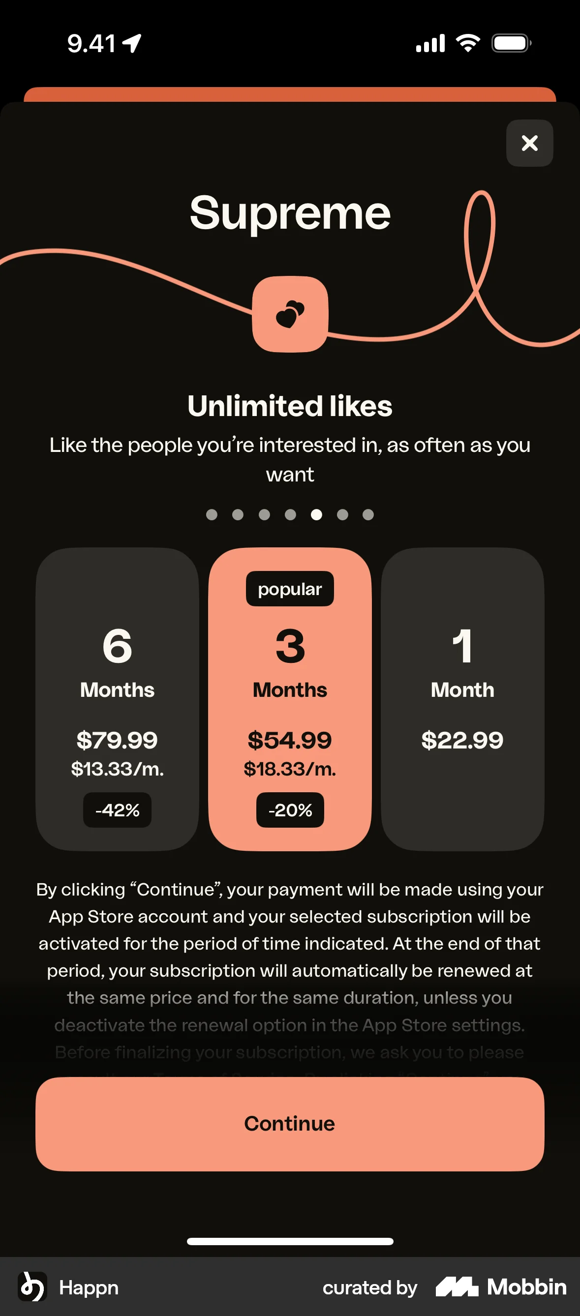 happn iOS Subscription & Paywall screen