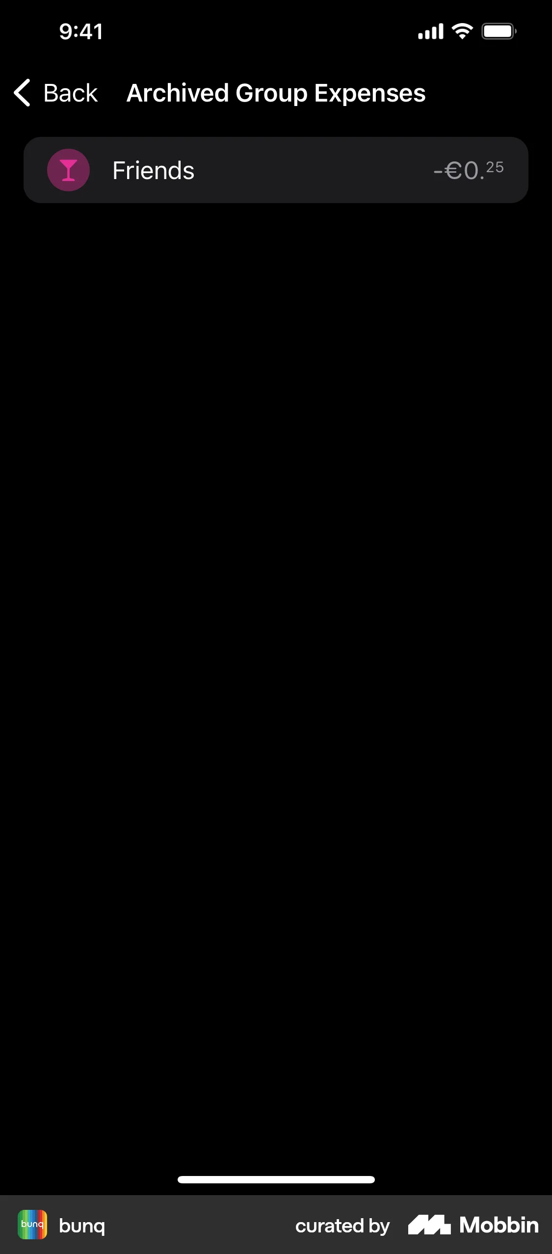 bunq iOS Trash & Archive screen