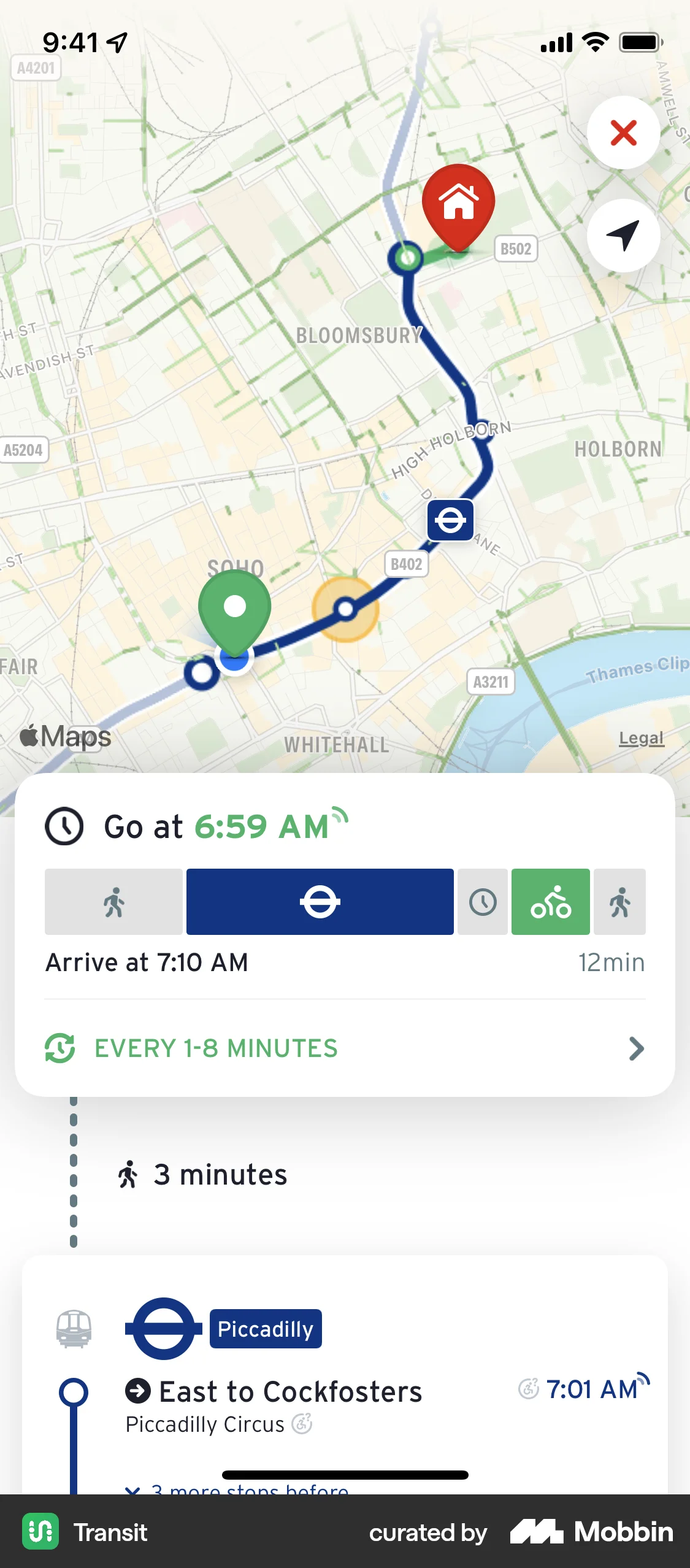 Transit iOS screen containing Map Pin UI element