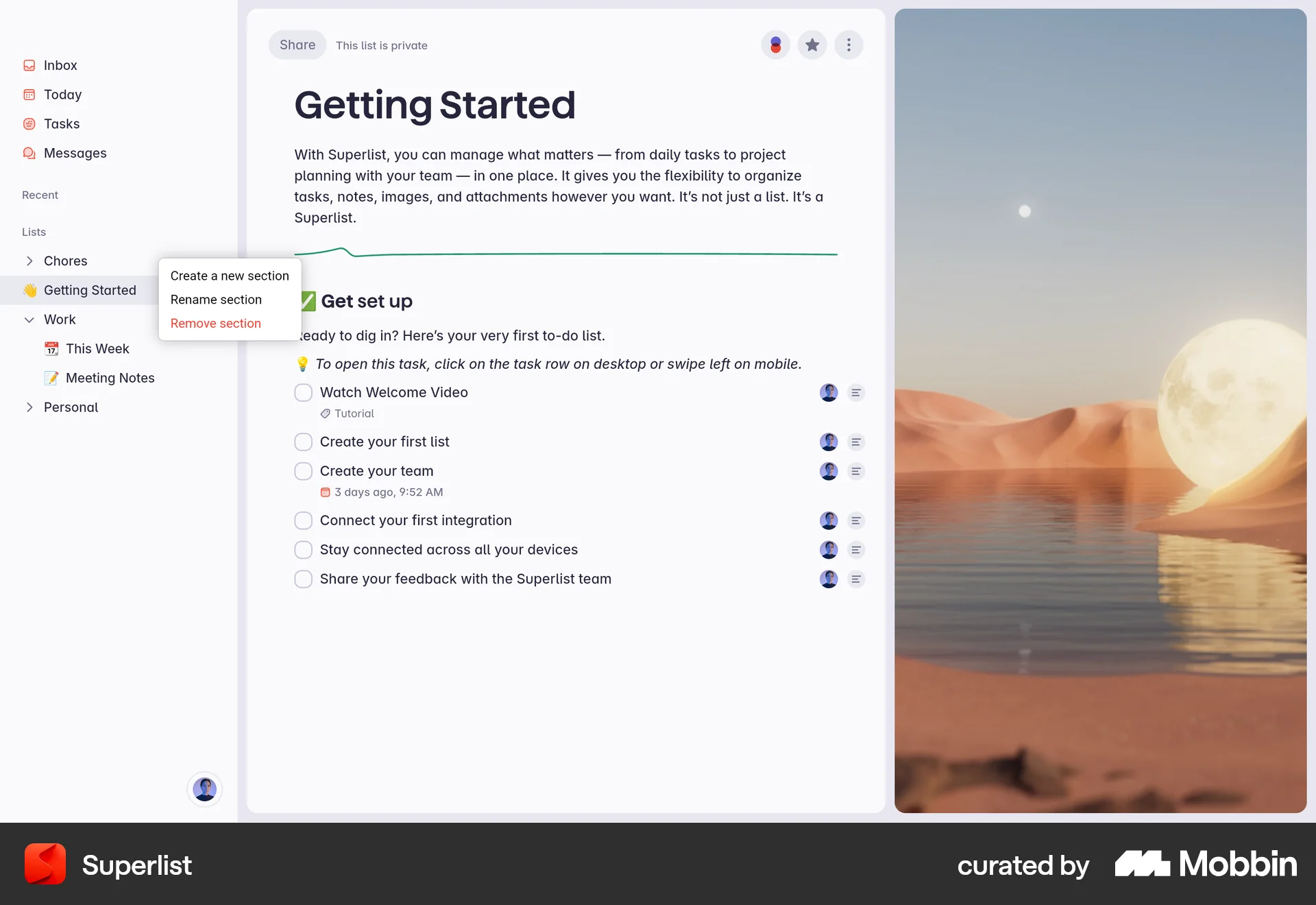 Superlist Web screen containing Context Menu UI element