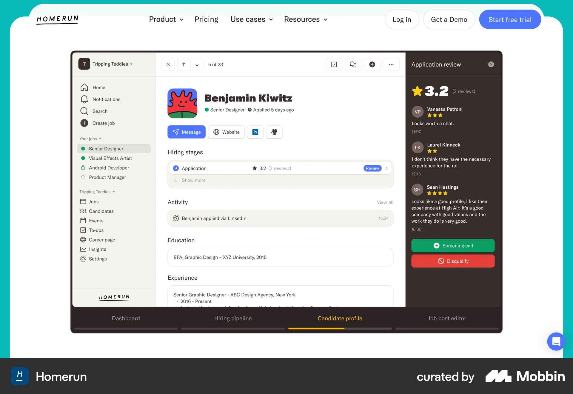 Homerun Web screen containing Progress Indicator UI element