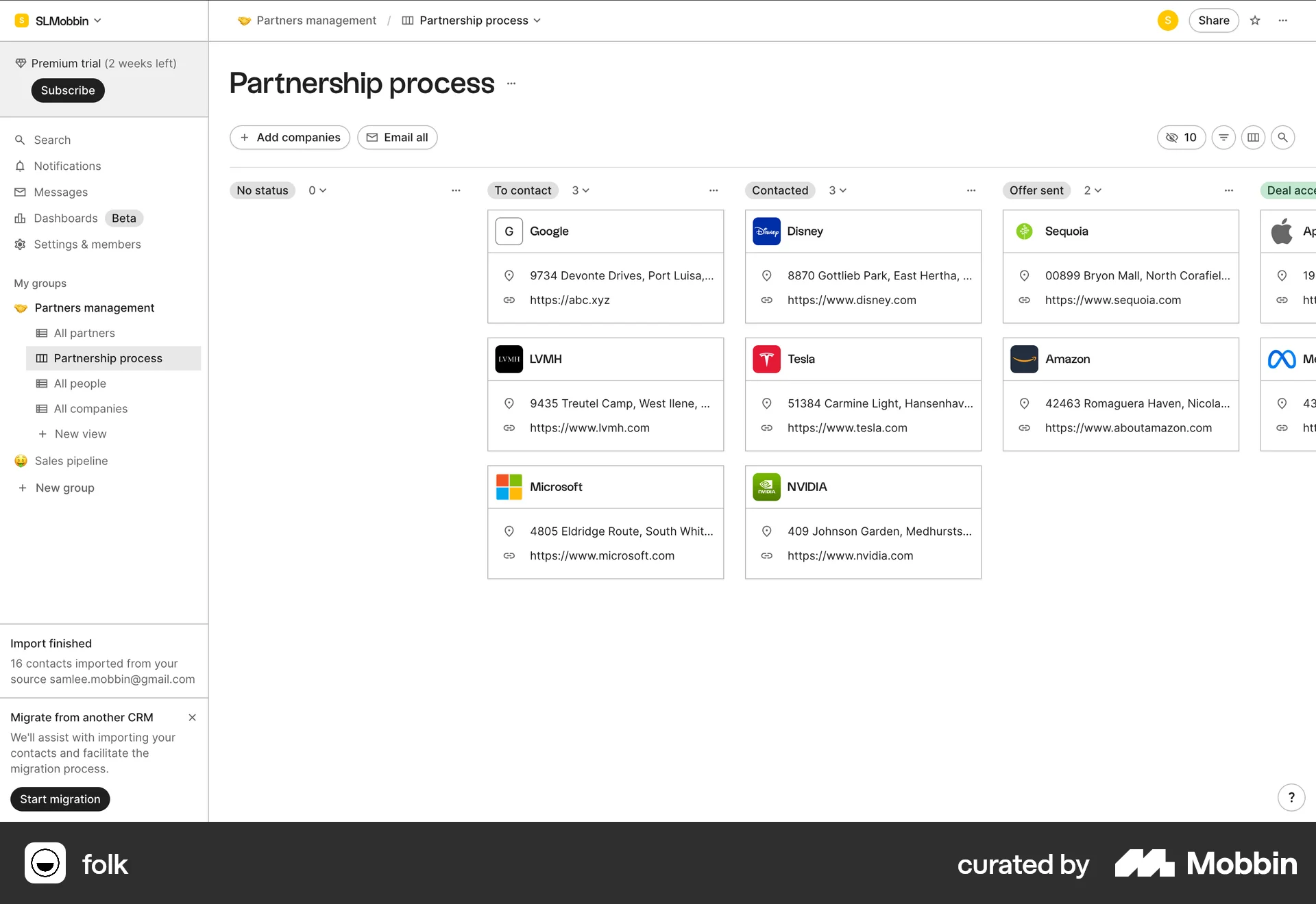 folk Web Home screen