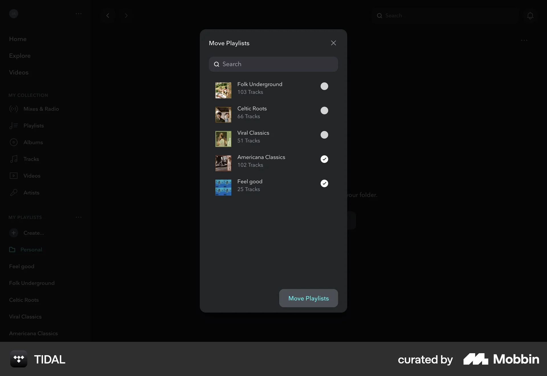 TIDAL Web Move screen