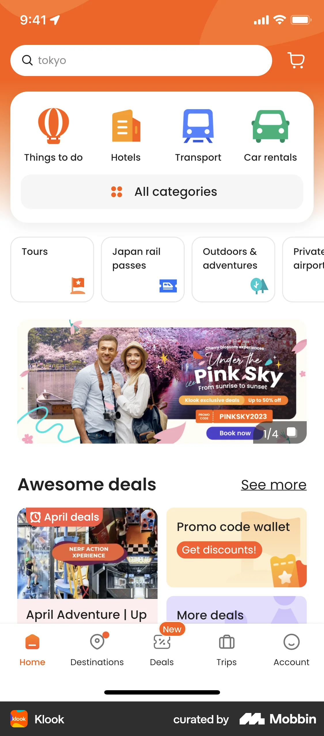 Klook iOS Home screen