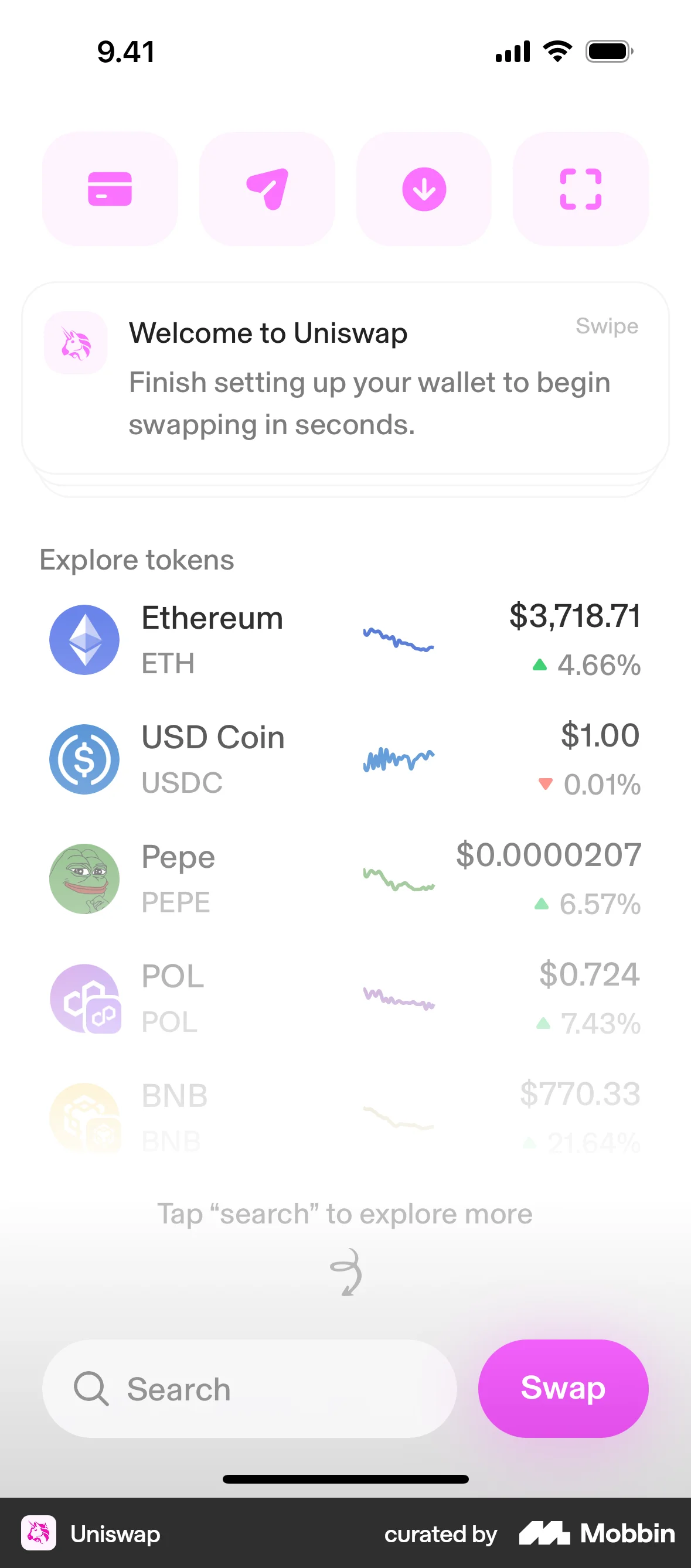 Uniswap iOS screen containing Coach Marks UI element