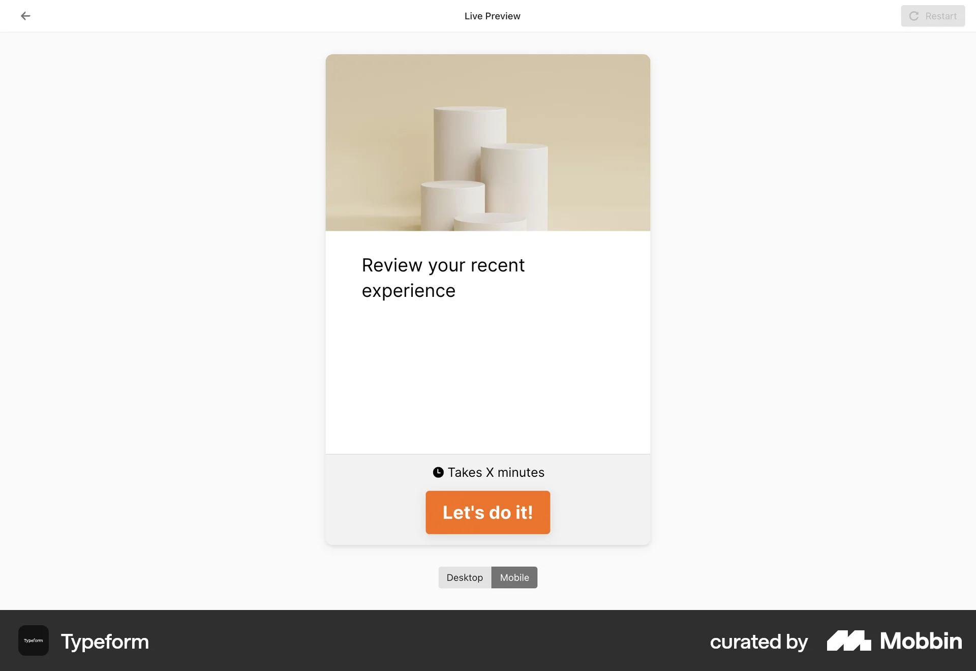 Typeform Web screen containing Modal UI UI element