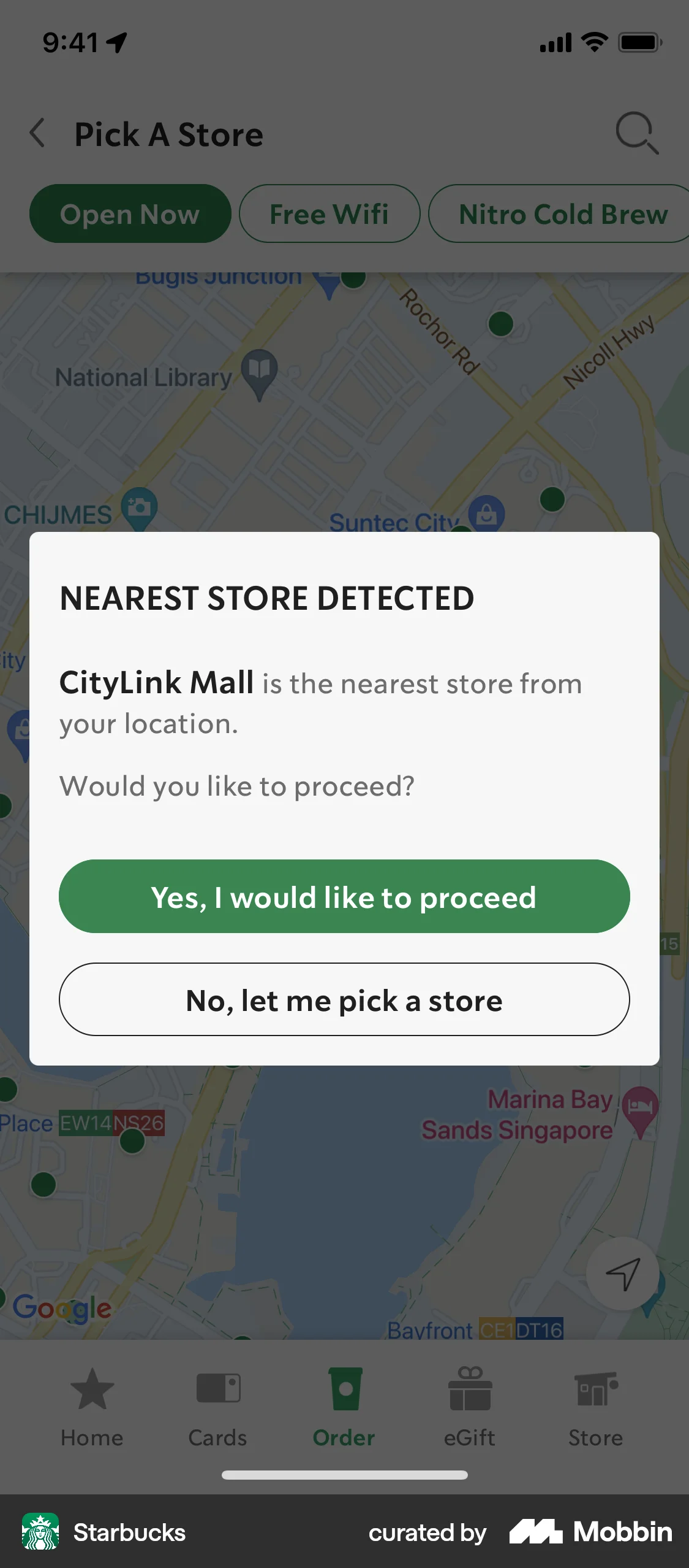 Starbucks iOS Confirmation screen