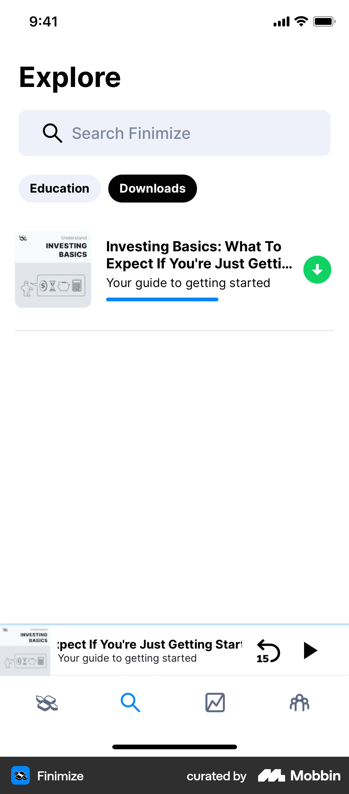 Finimize iOS Downloads & Available Offline screen