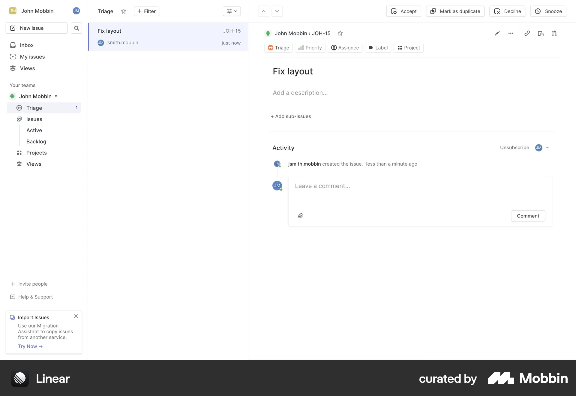 Linear Web Goal & Task screen
