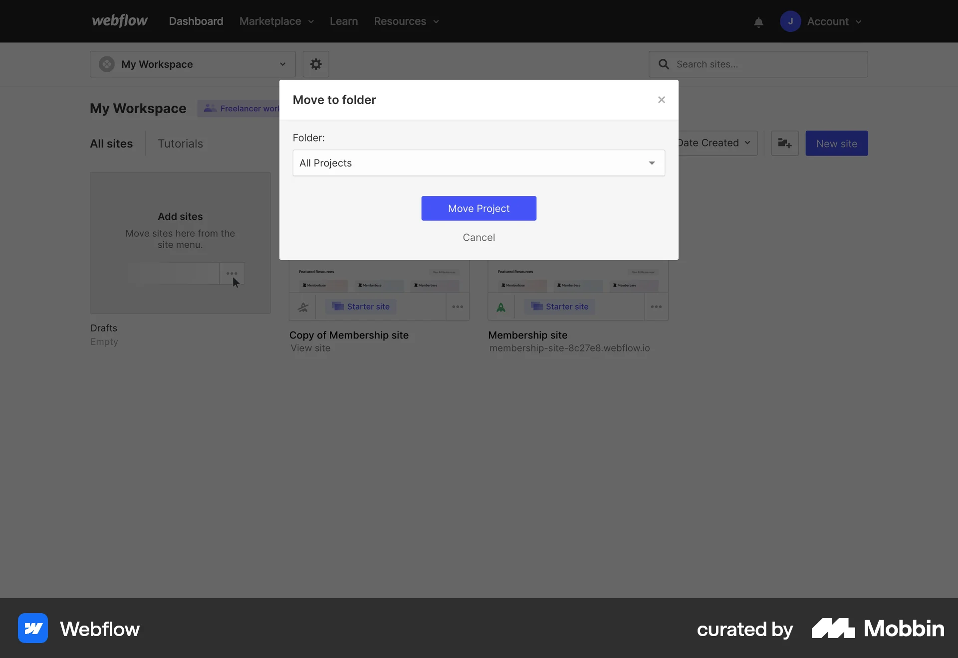 Webflow Web Move screen
