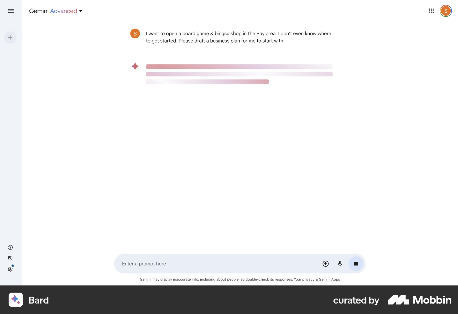 Google Gemini Web screen containing Skeleton UI element