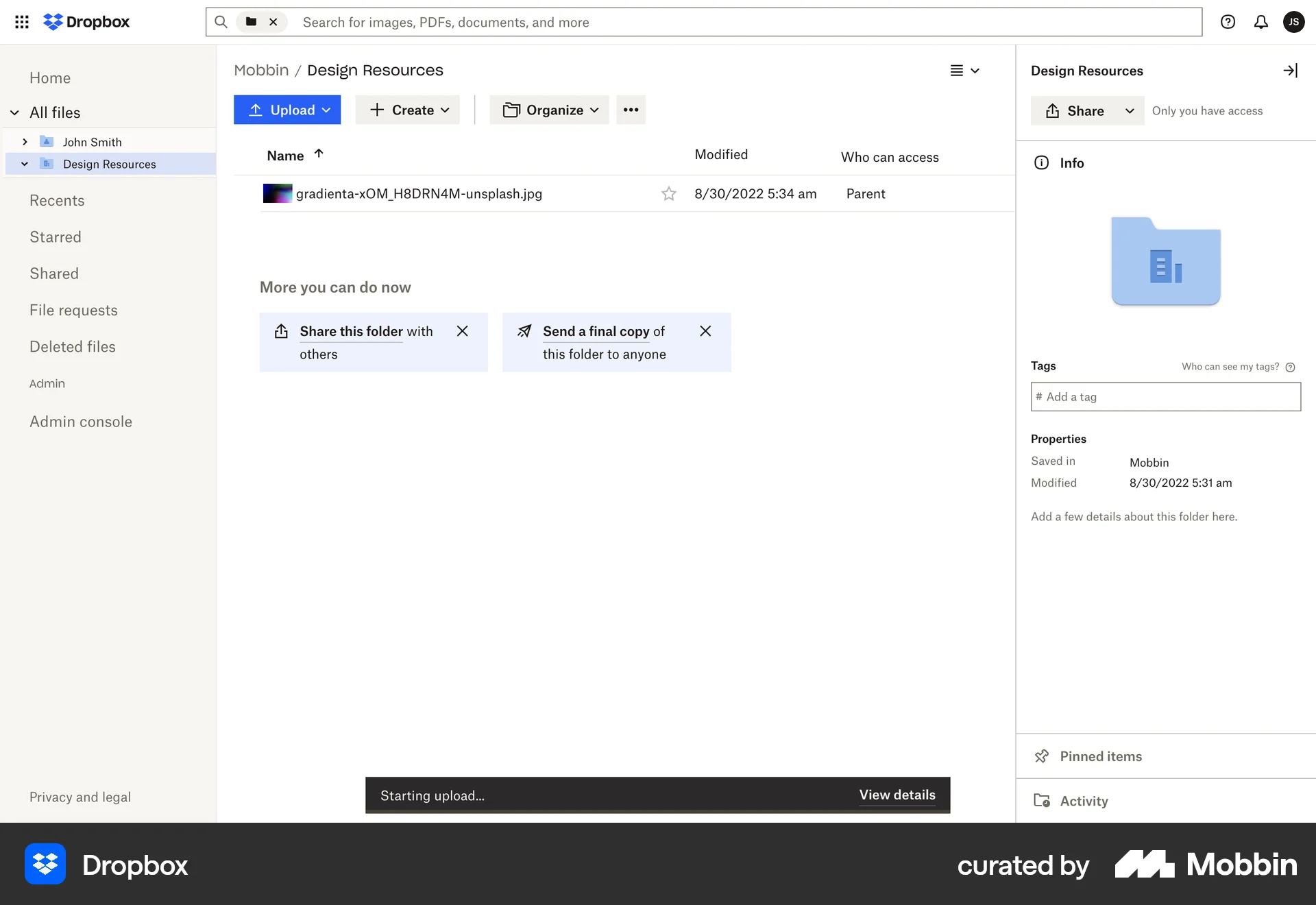 Dropbox Web Upload & Download screen