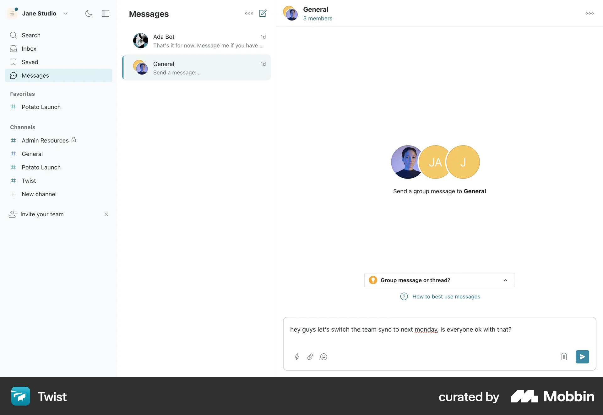 Twist Web Chat Detail screen