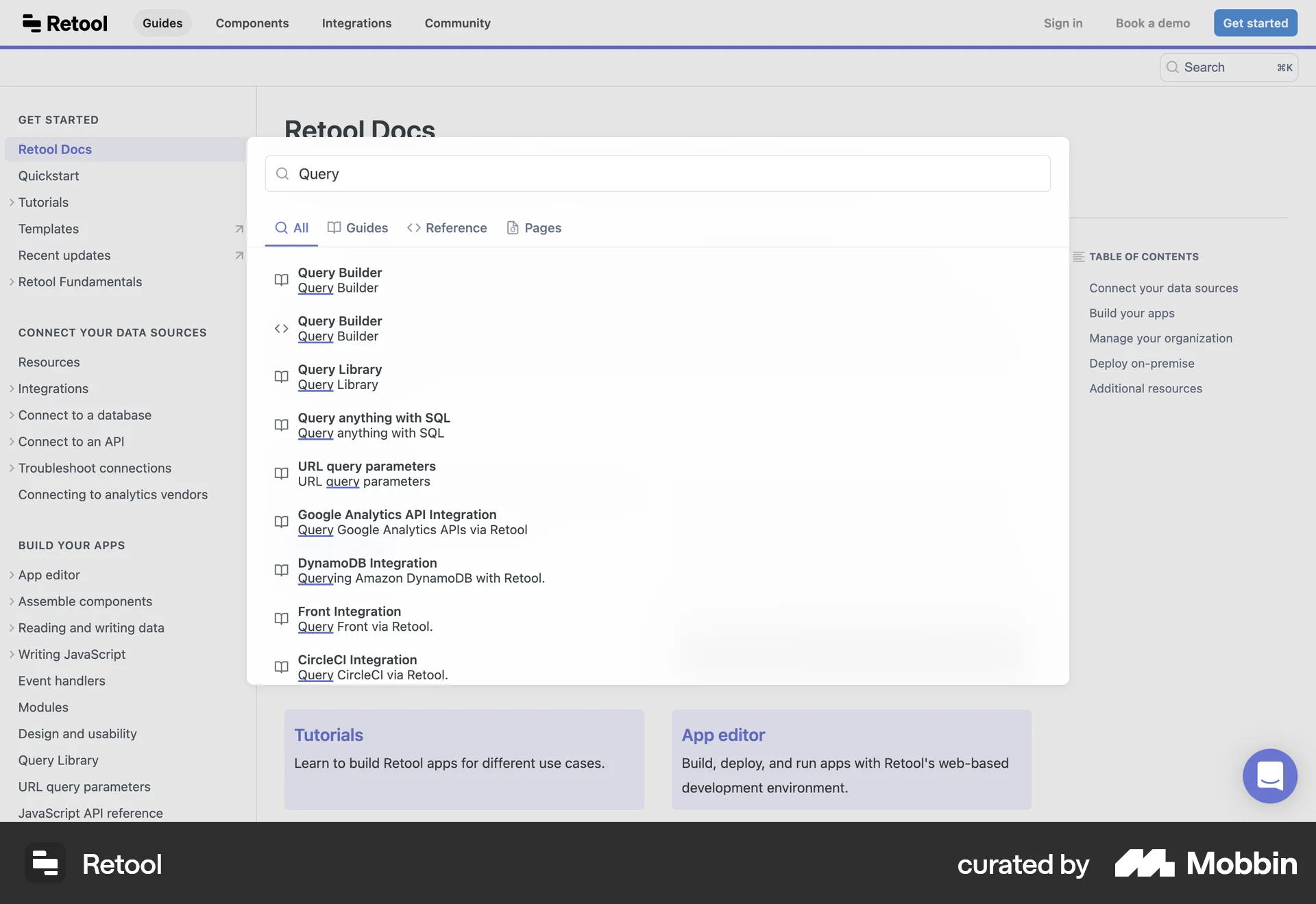 Retool Web Search screen