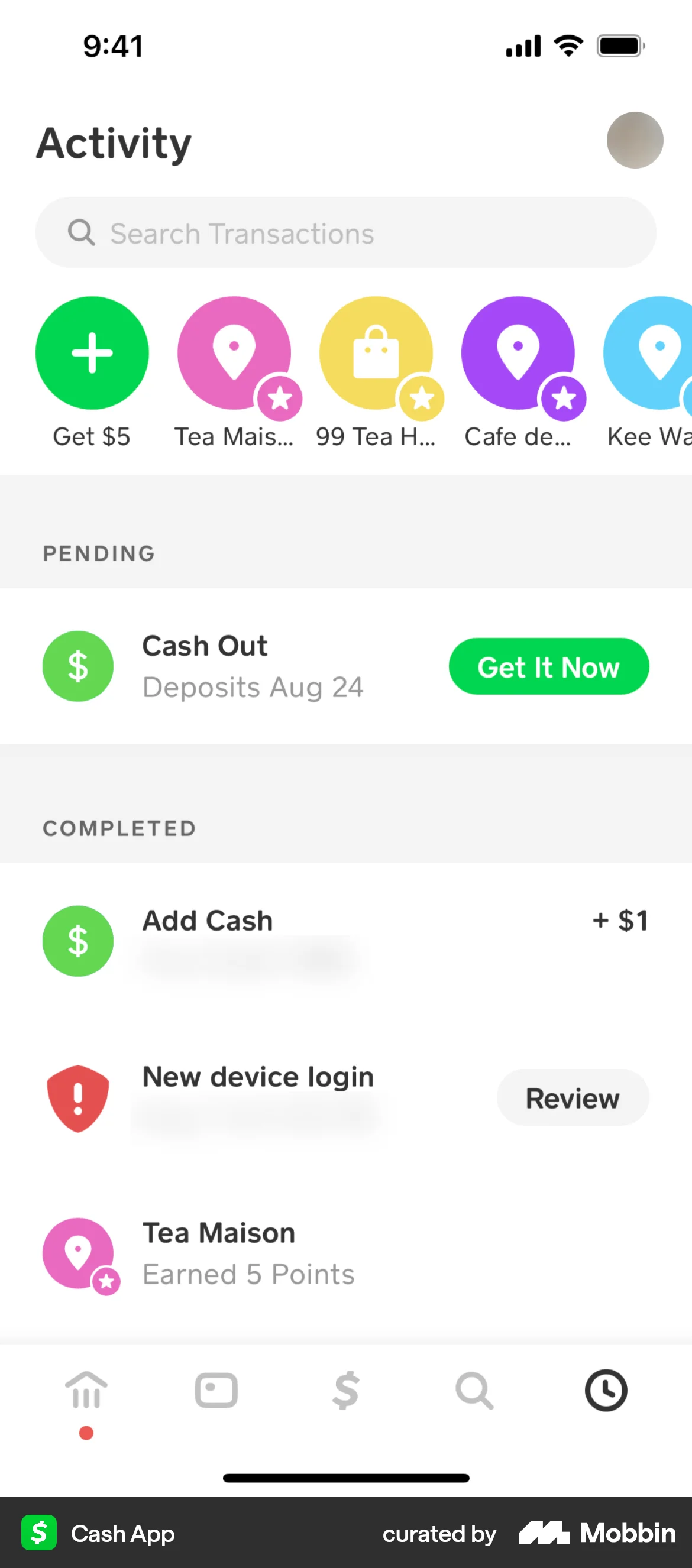 Cash App iOS Notifications screen