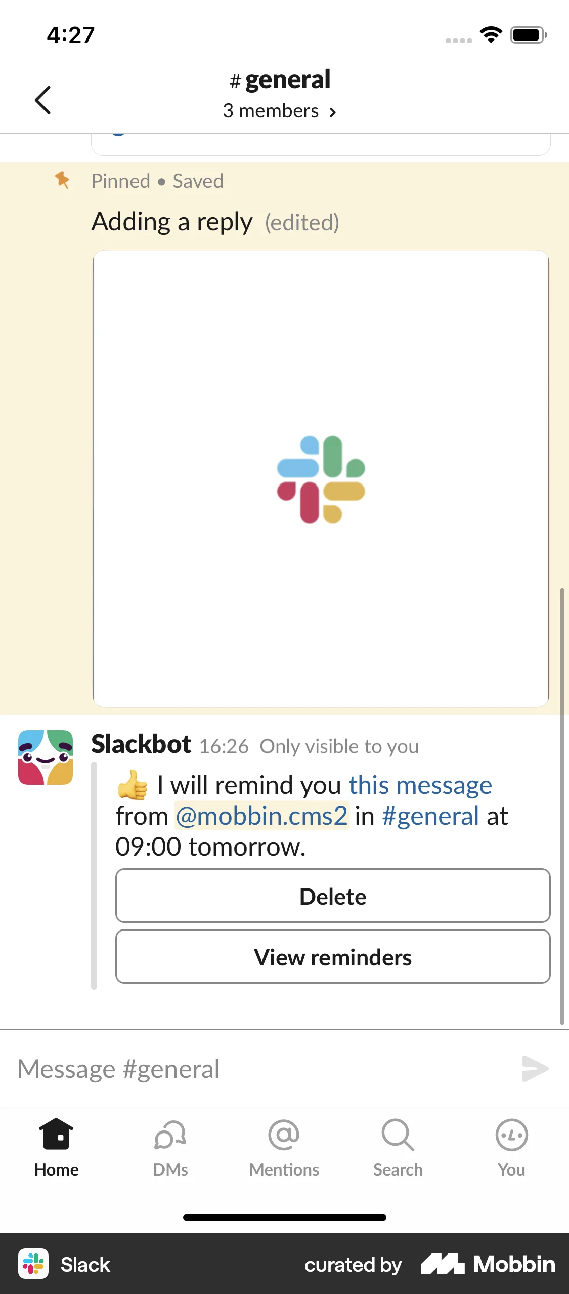Slack iOS Reminder screen