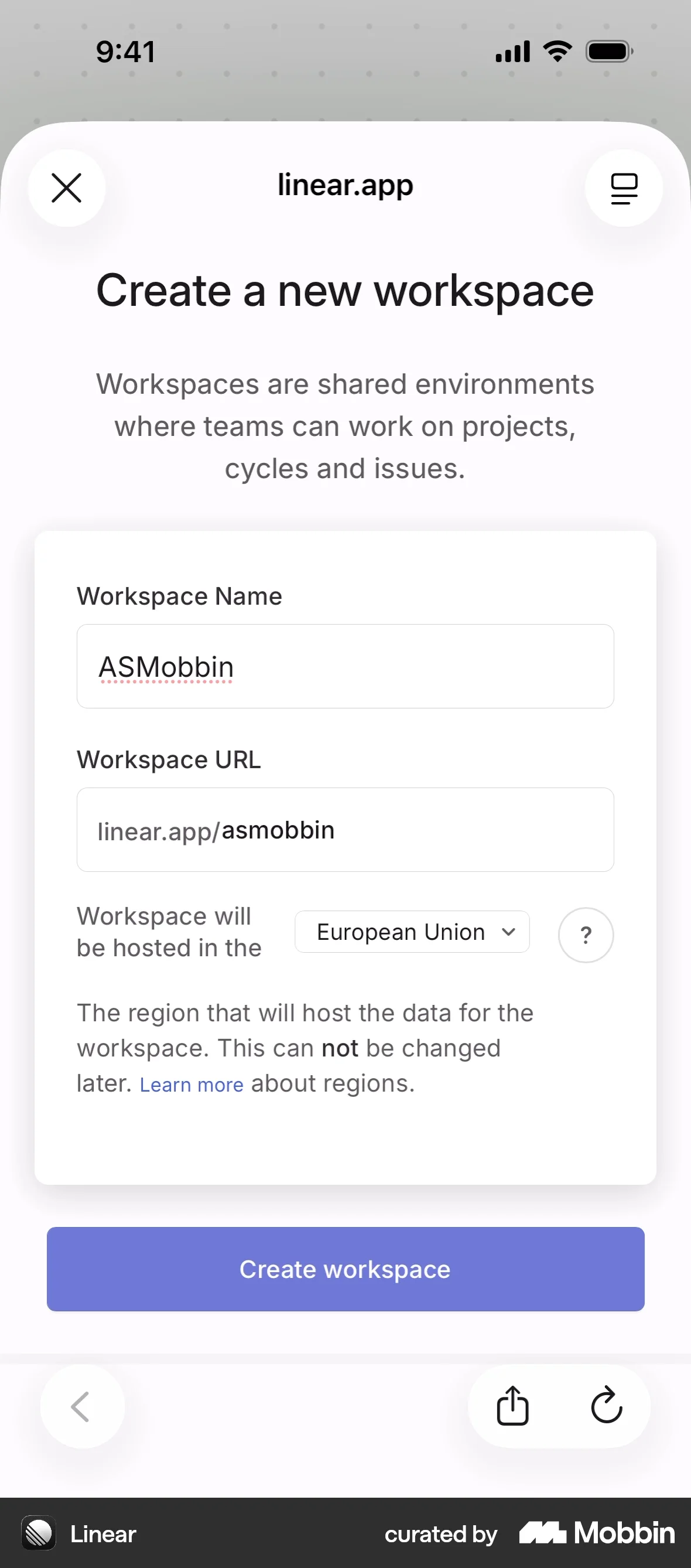 Linear Mobile Onboarding screen