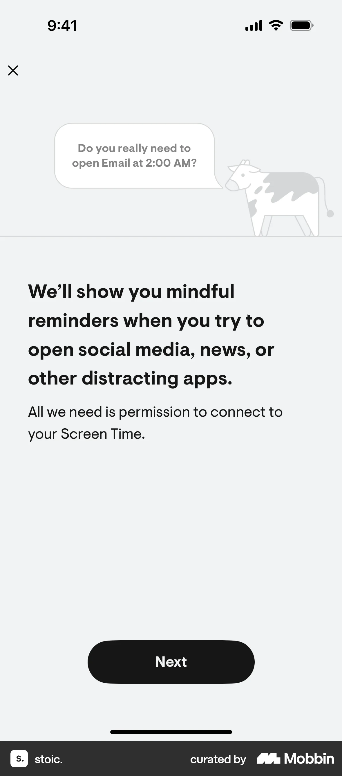 stoic. iOS Permission screen
