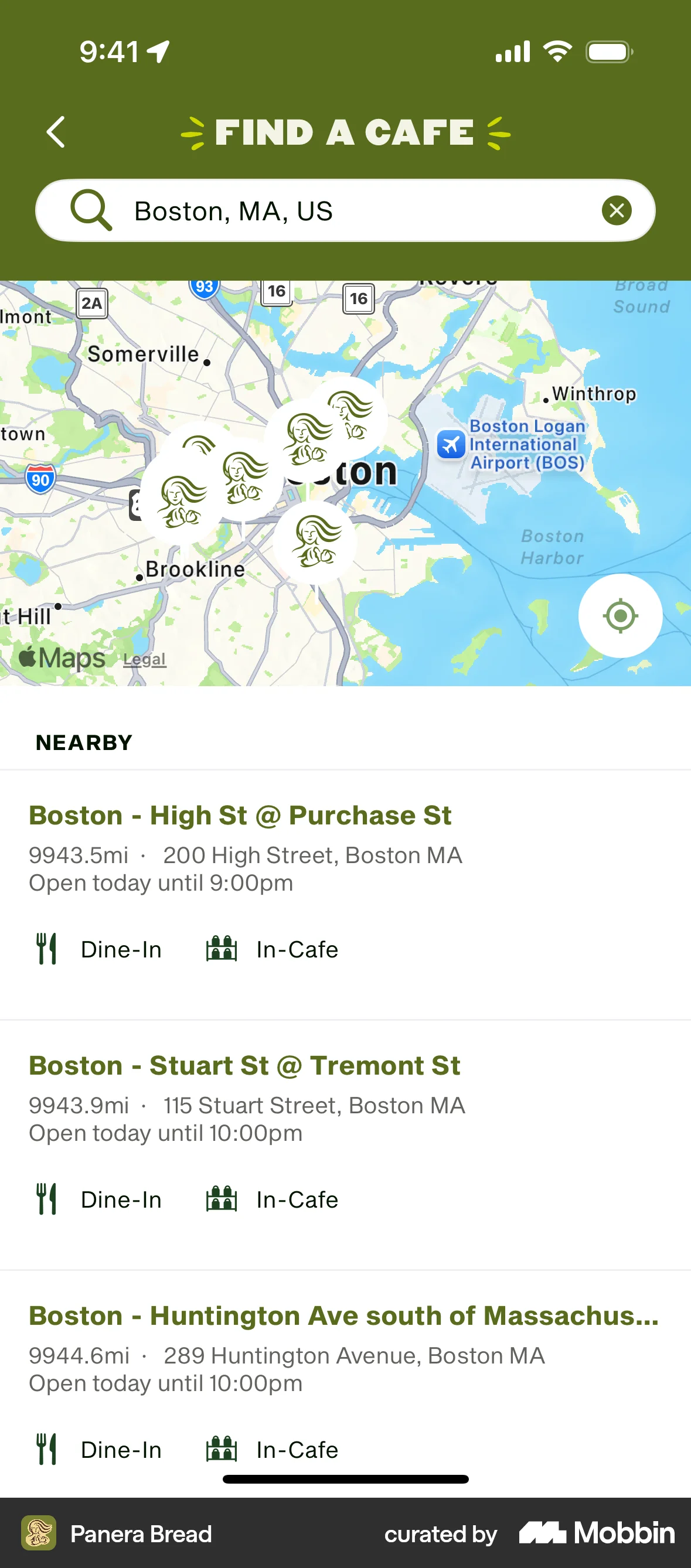 Panera Bread iOS Search screen