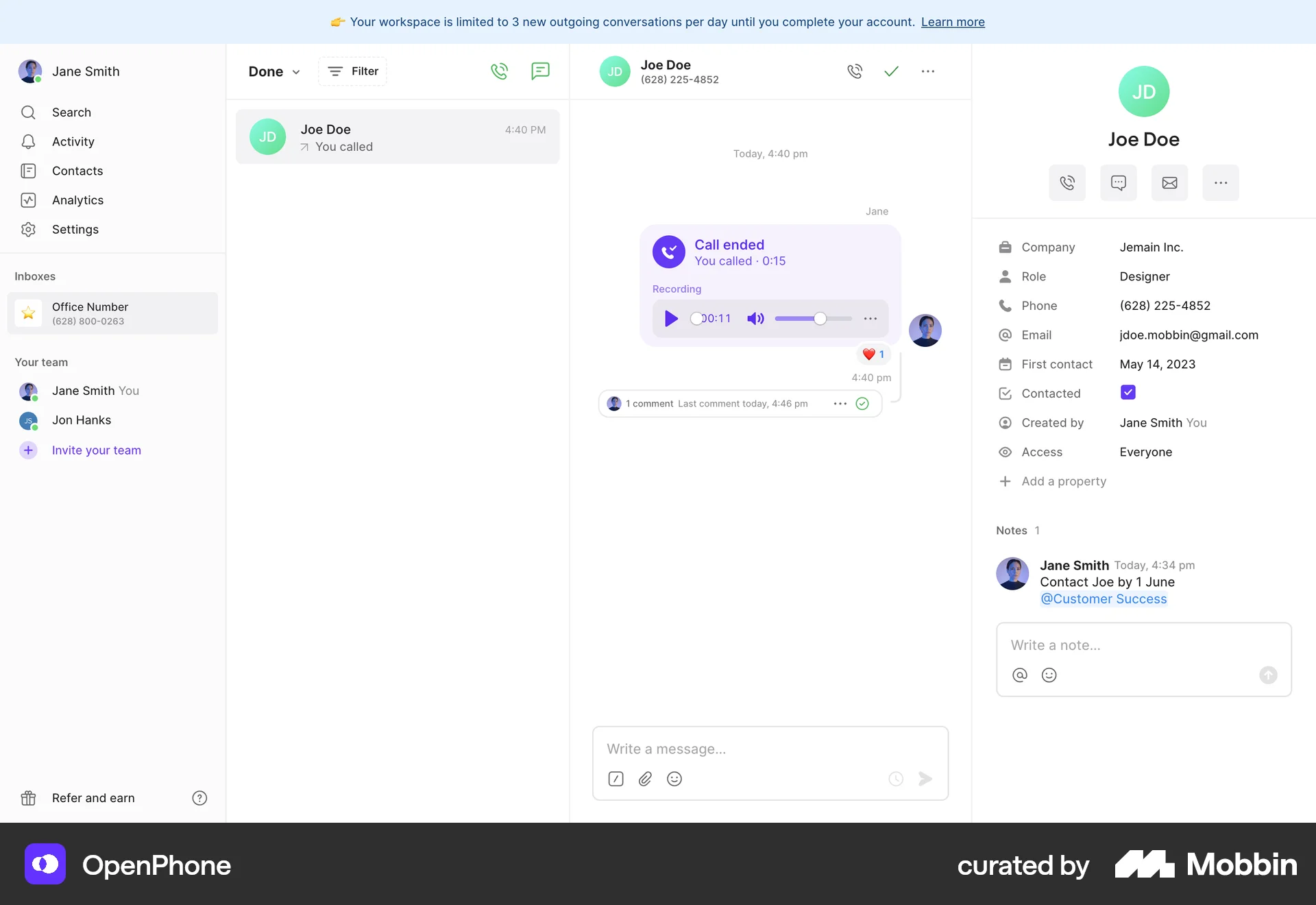 OpenPhone Web User / Group Profile screen