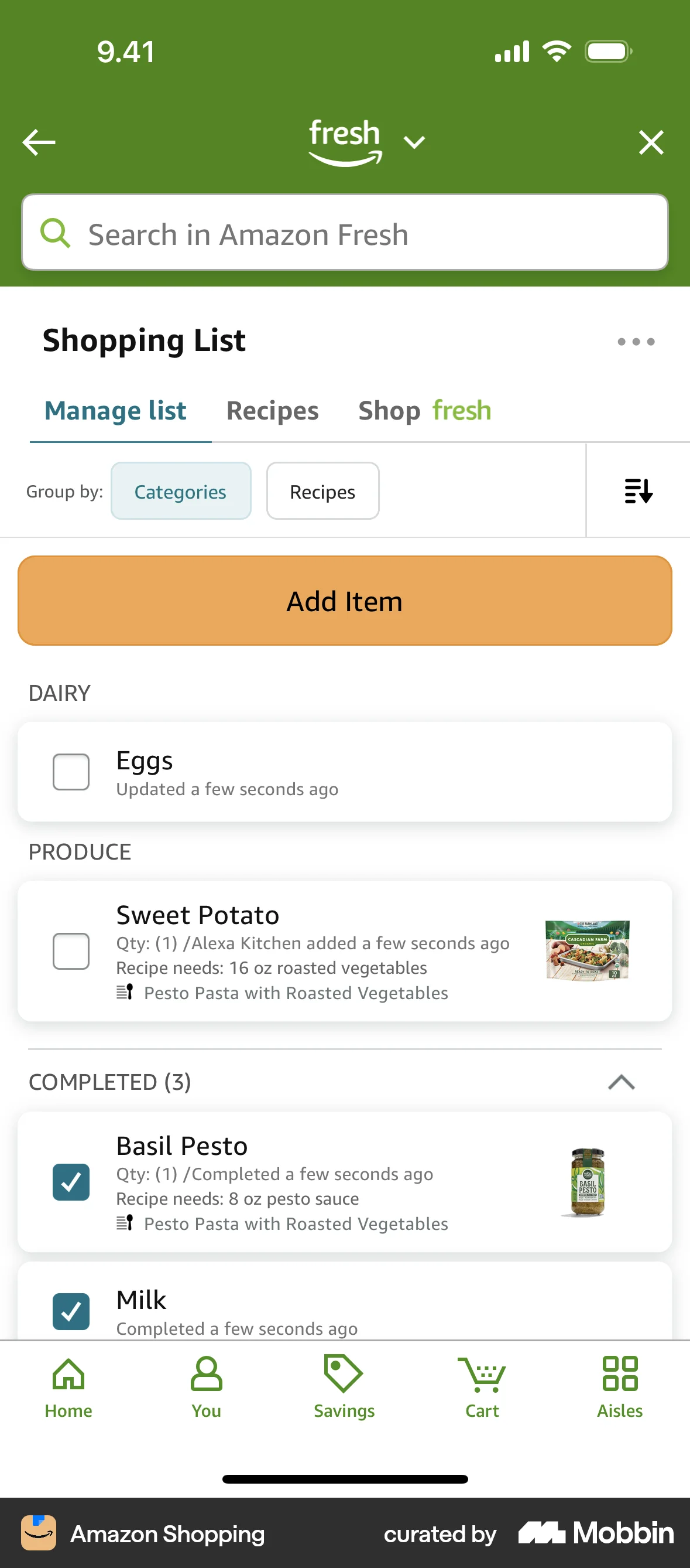 Amazon Shopping iOS screen containing Tile UI element