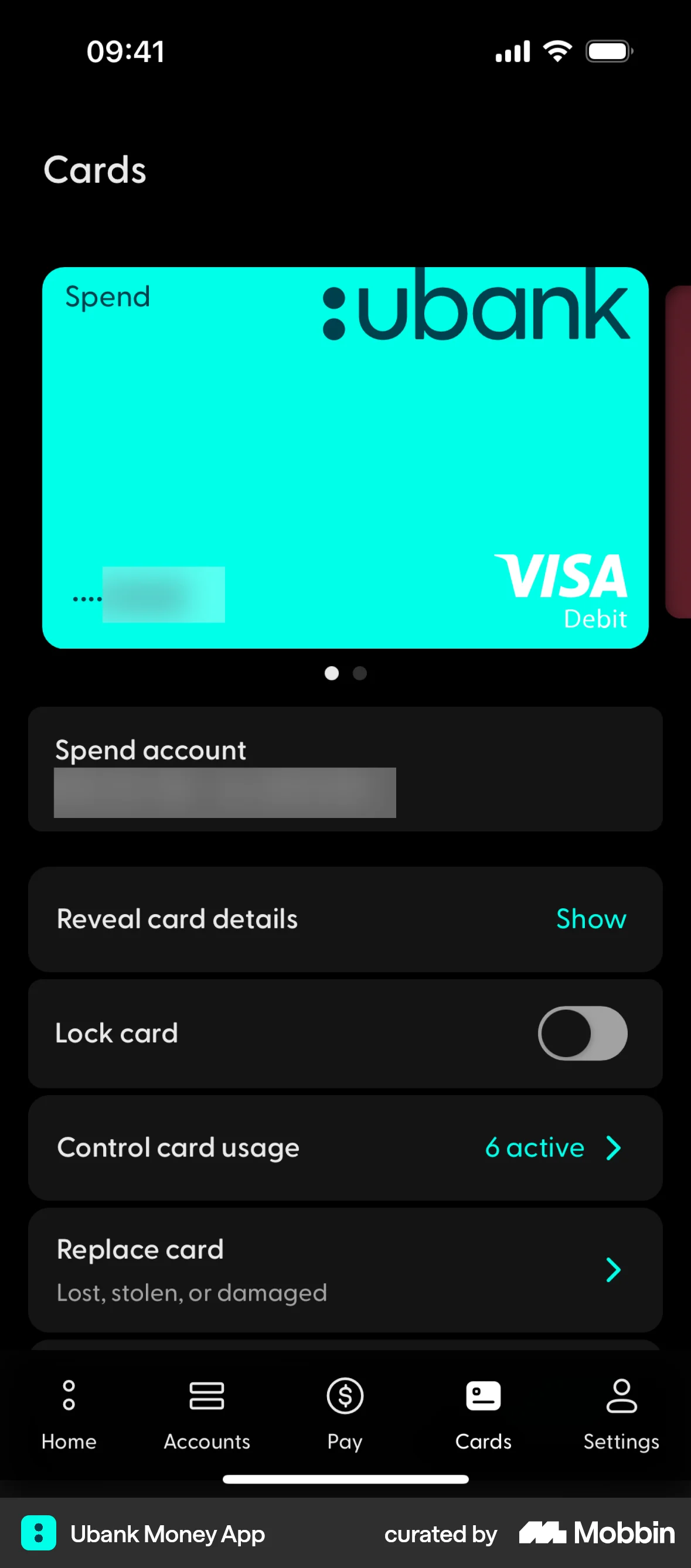 Ubank Money App iOS Dark Mode screen