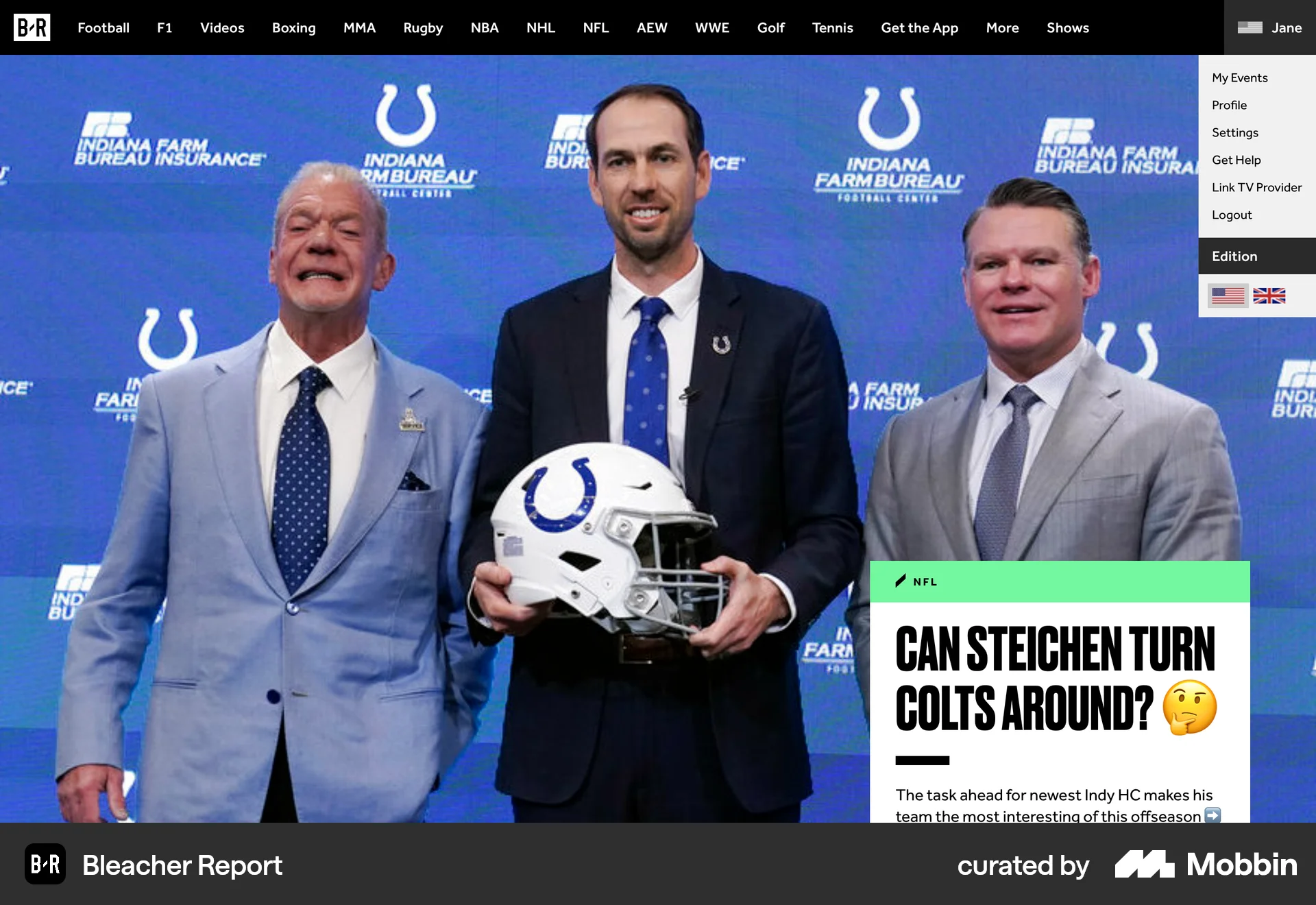Bleacher Report Web Sports App screen