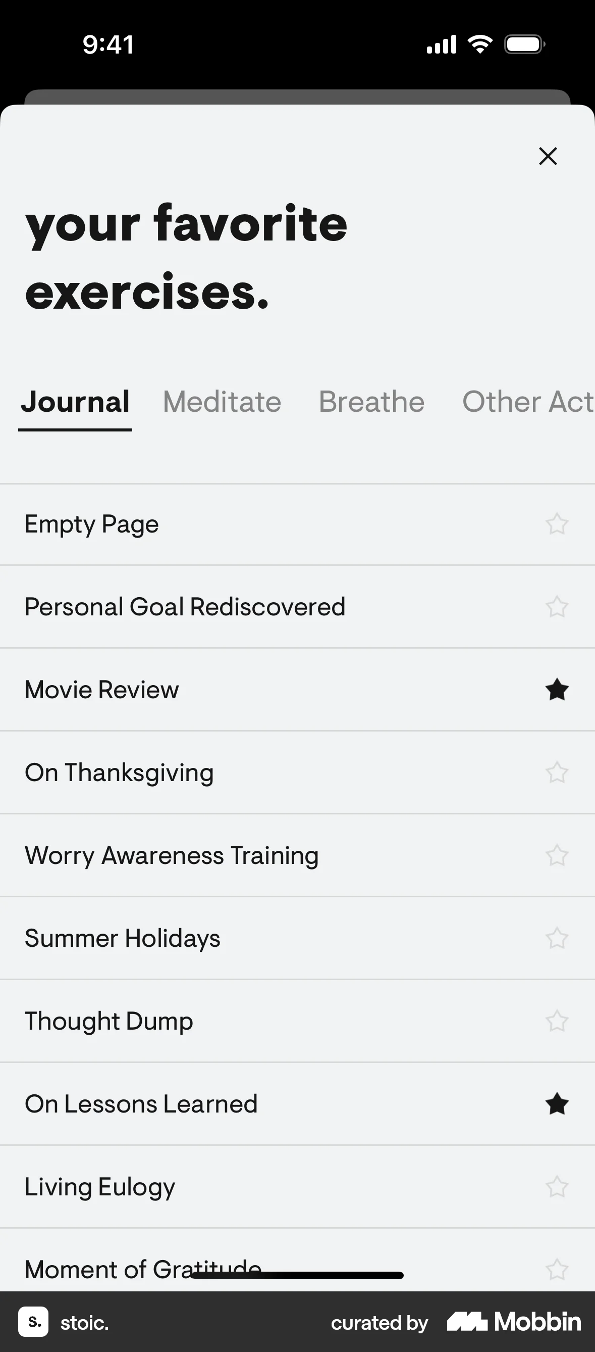 stoic. iOS Browse & Discover screen