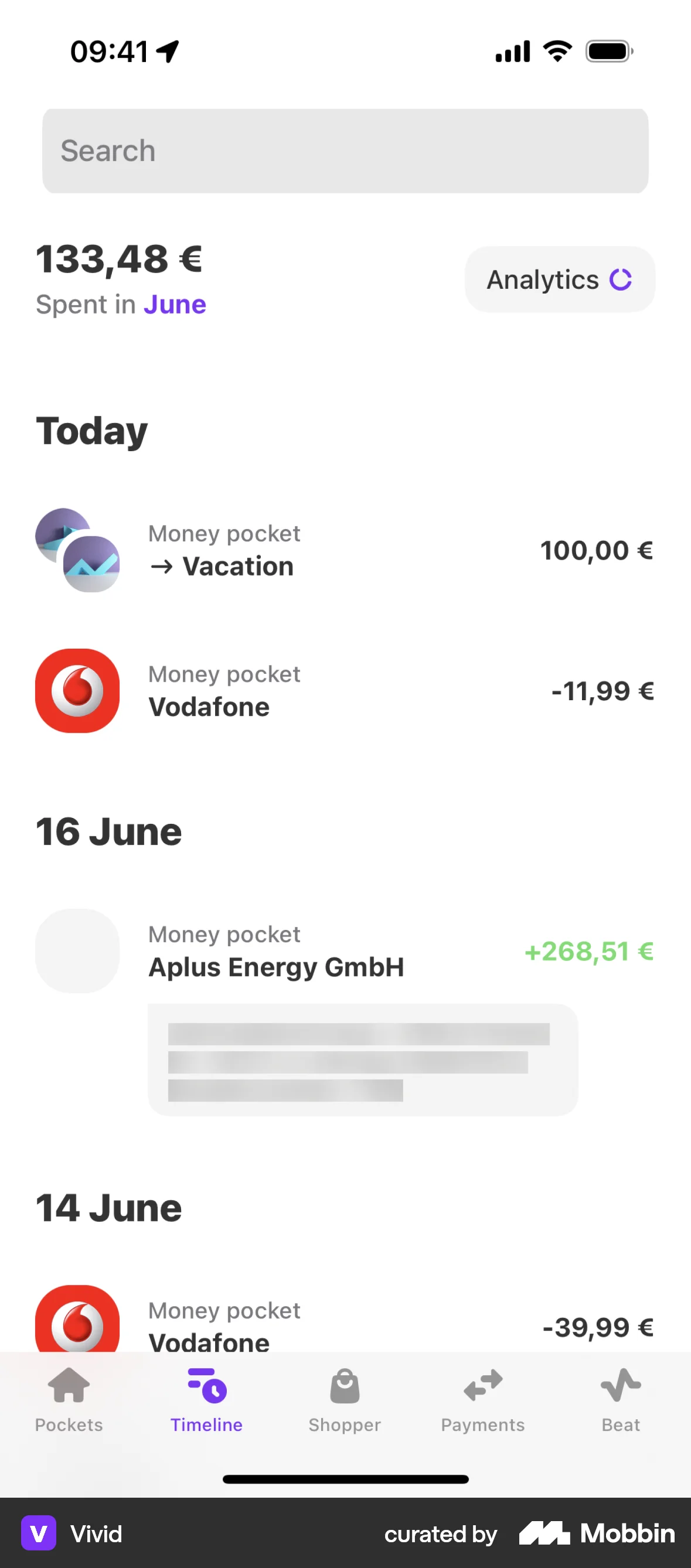 Vivid iOS Timeline & History screen