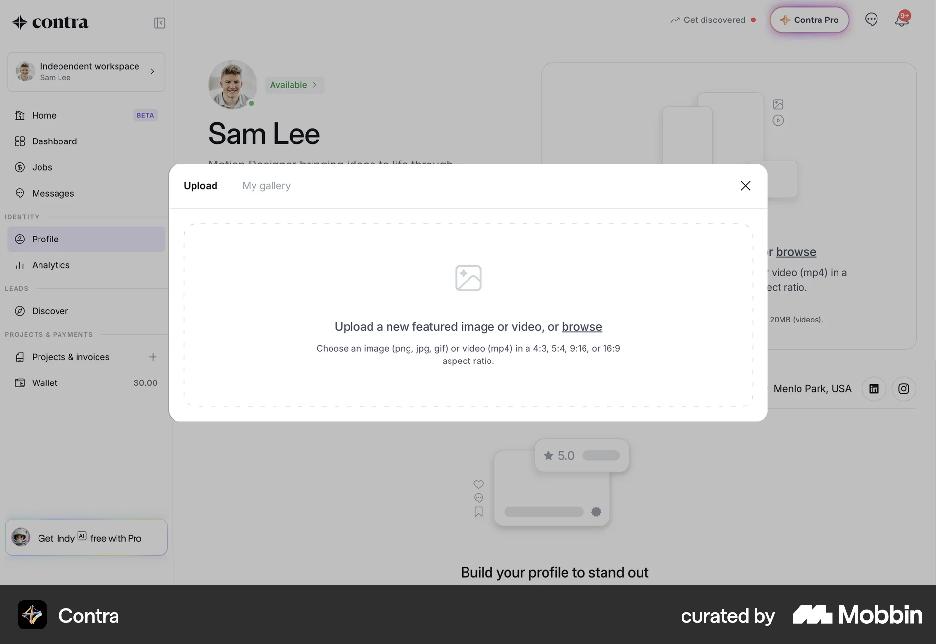 Contra Web screen containing File Upload UI element
