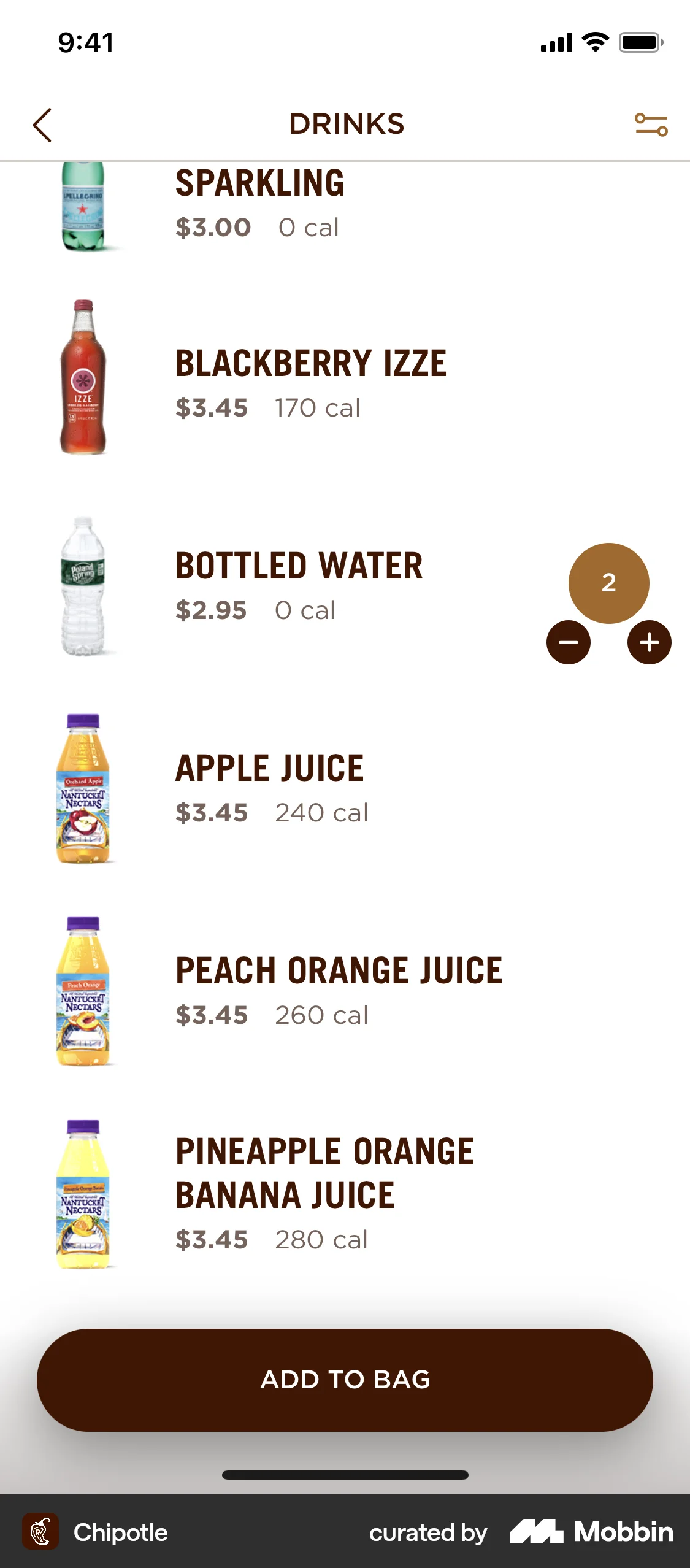 Chipotle iOS screen containing Stepper UI element