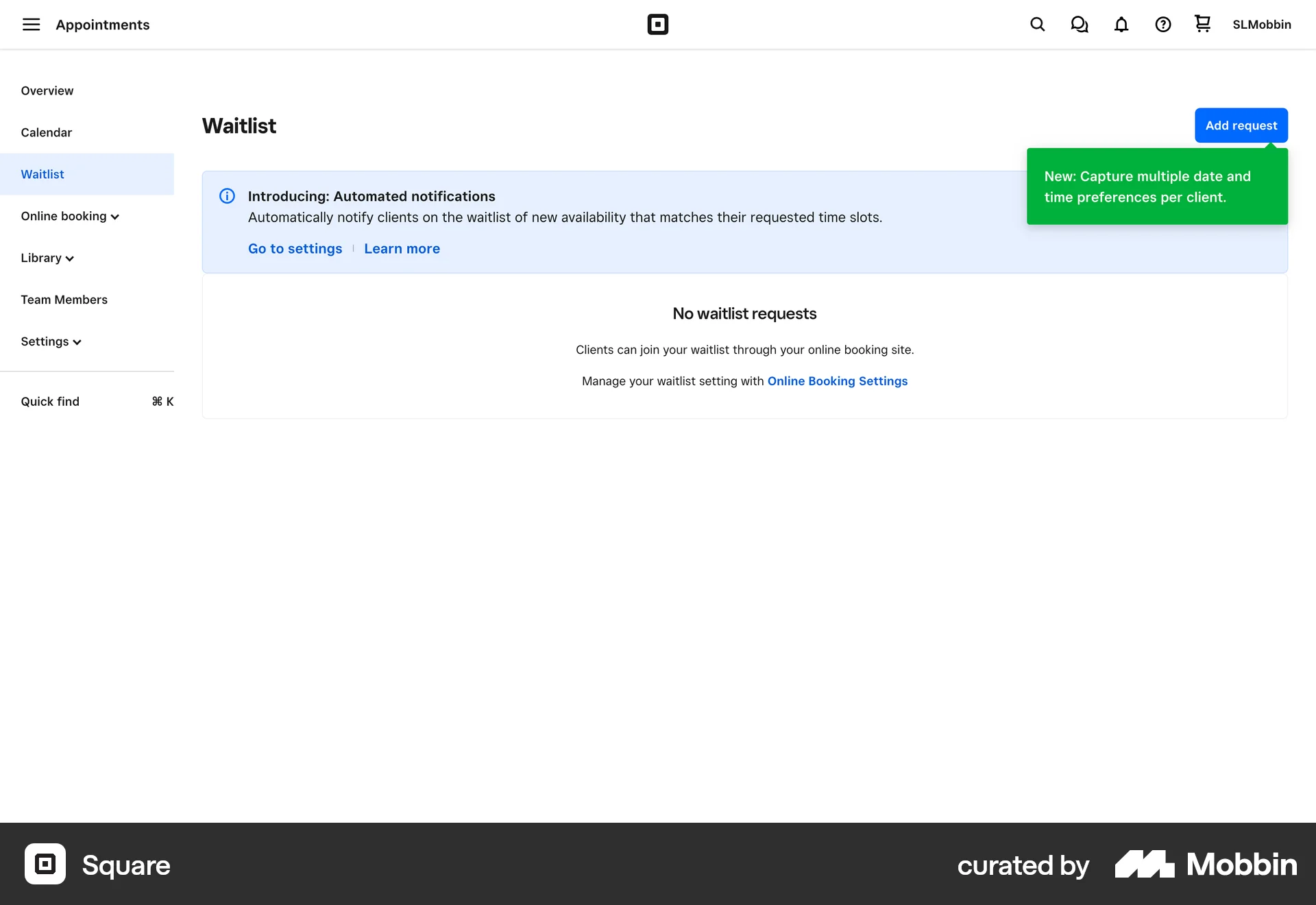 Square Web screen containing Coach Marks UI element